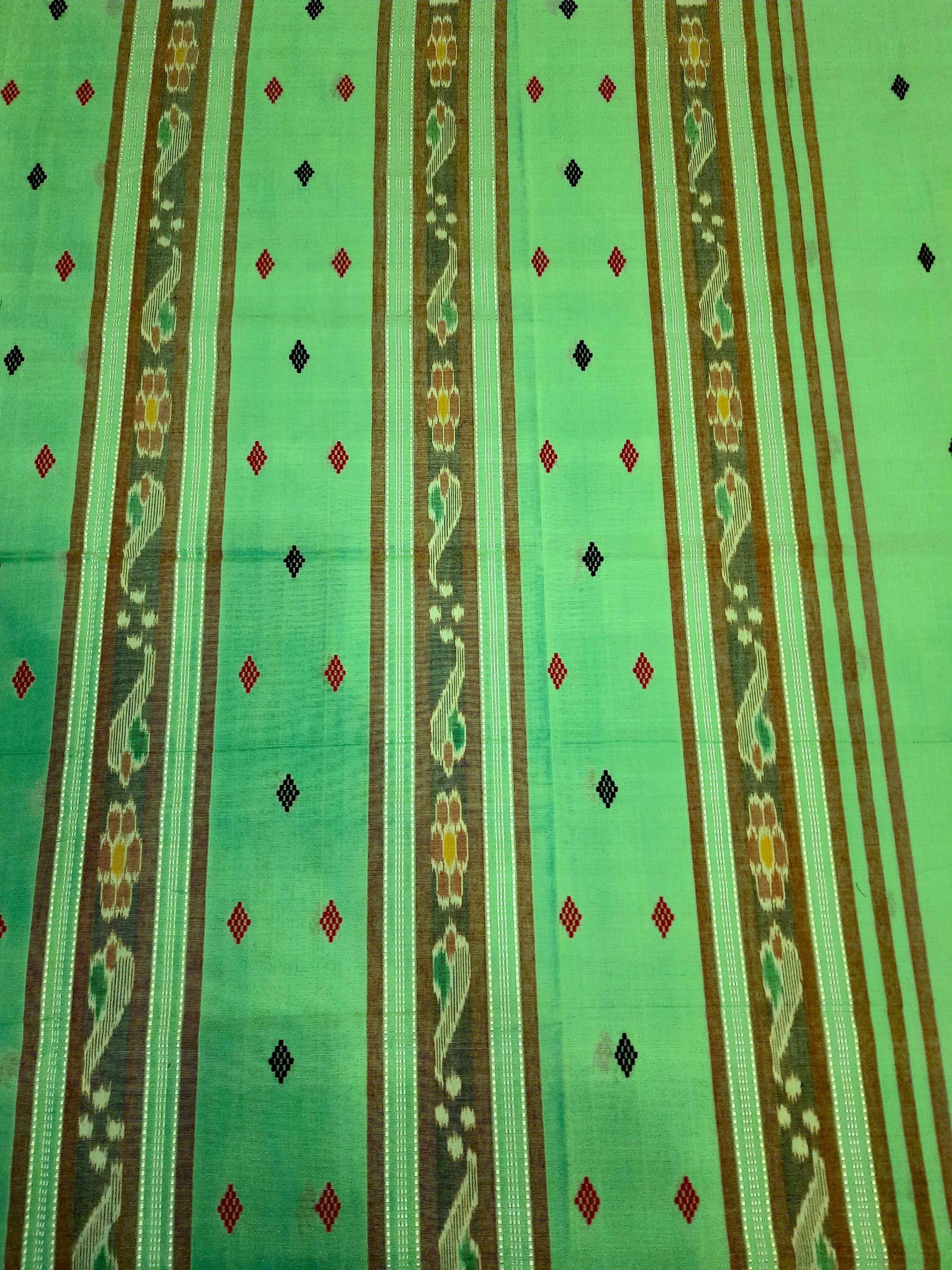 Green  Cotton Odisha Ikat saree with mix match blouse piece