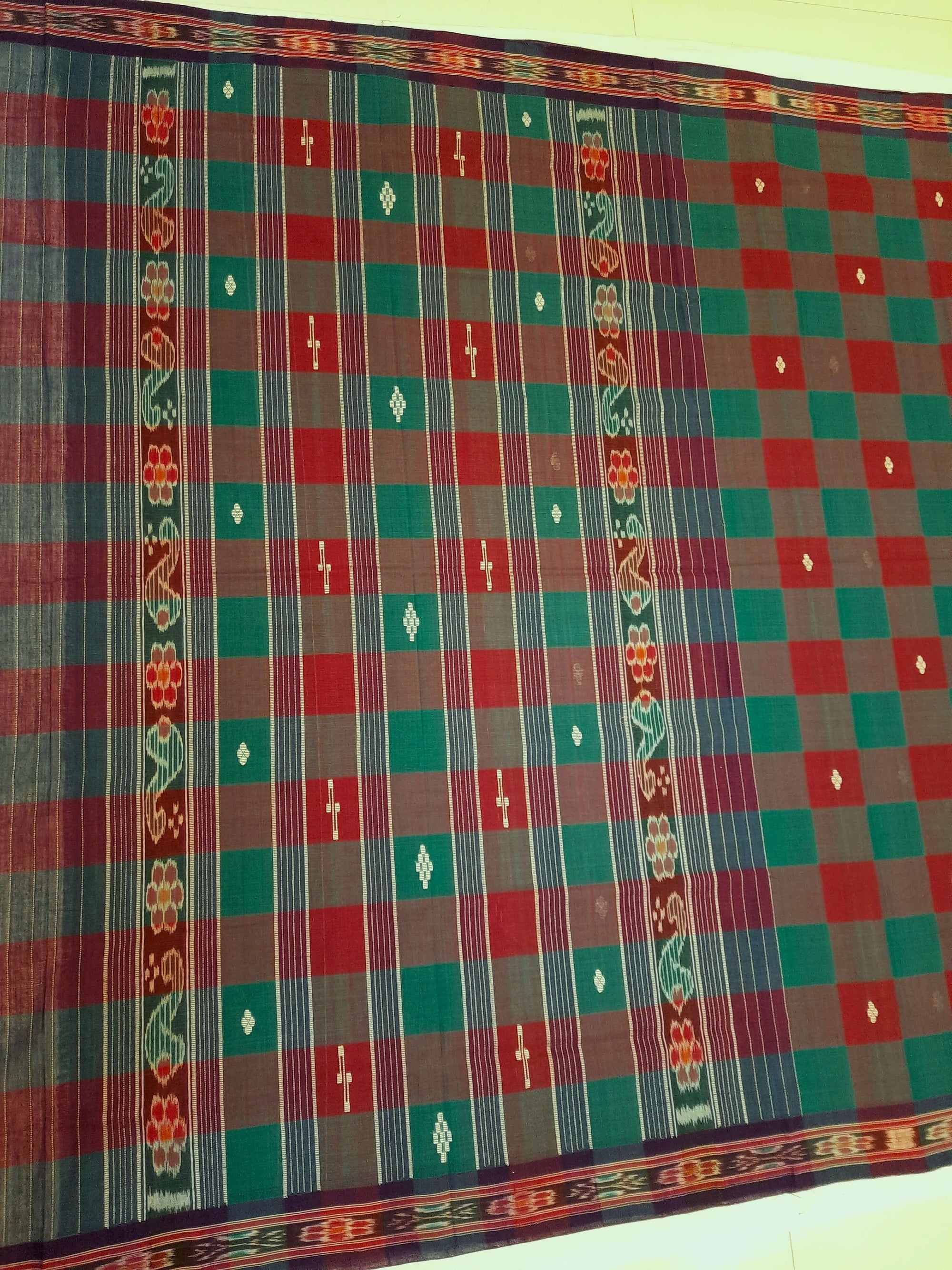 Checkered body Cotton Odisha Ikat saree with mix match blouse piece