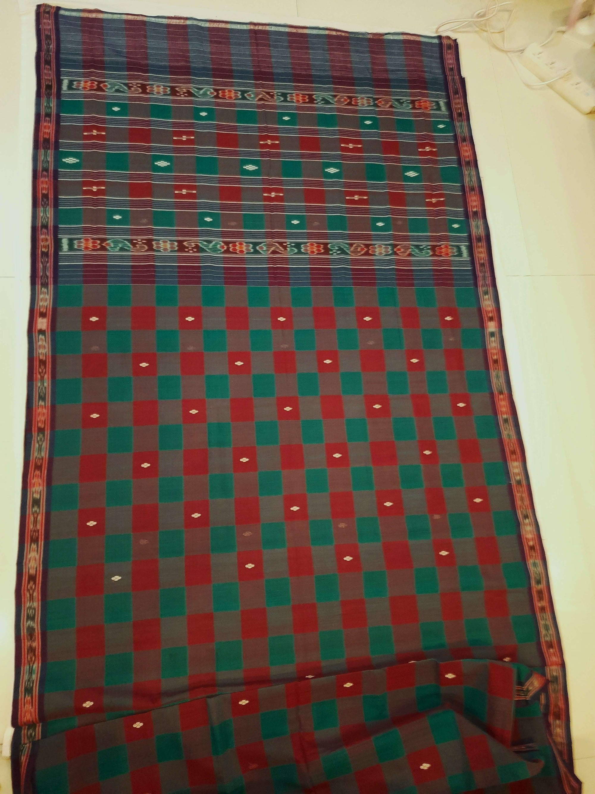 Checkered body Cotton Odisha Ikat saree with mix match blouse piece