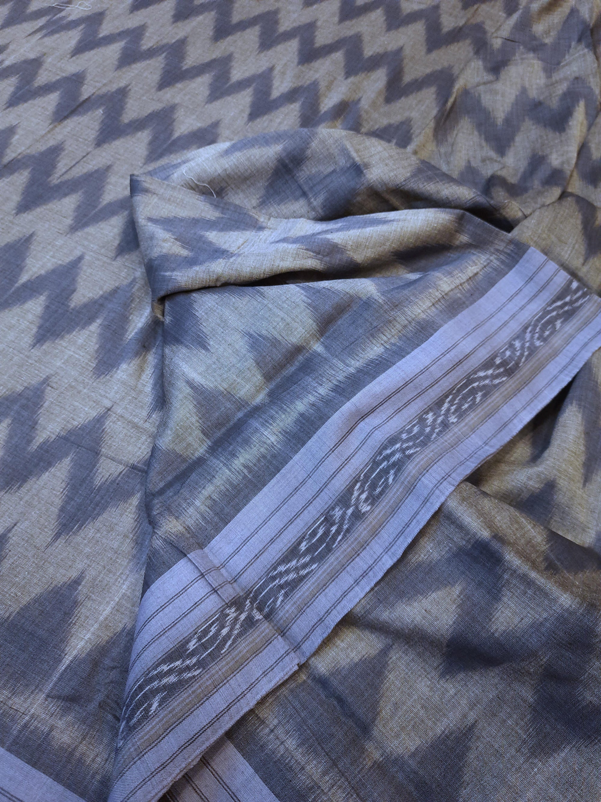 Grey Odisha Ikat saree  with cotton ikat blouse piece