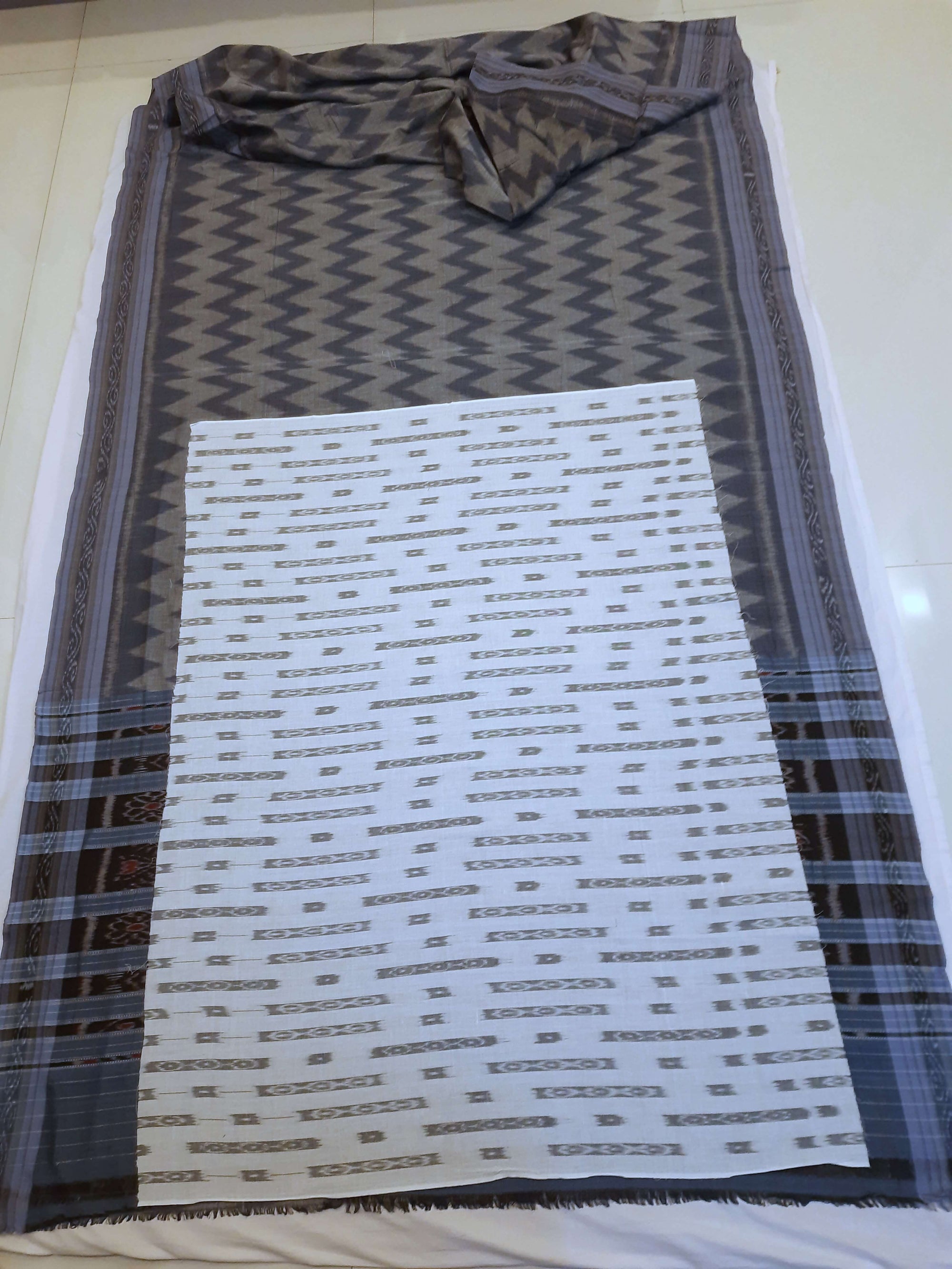 Grey Odisha Ikat saree  with cotton ikat blouse piece