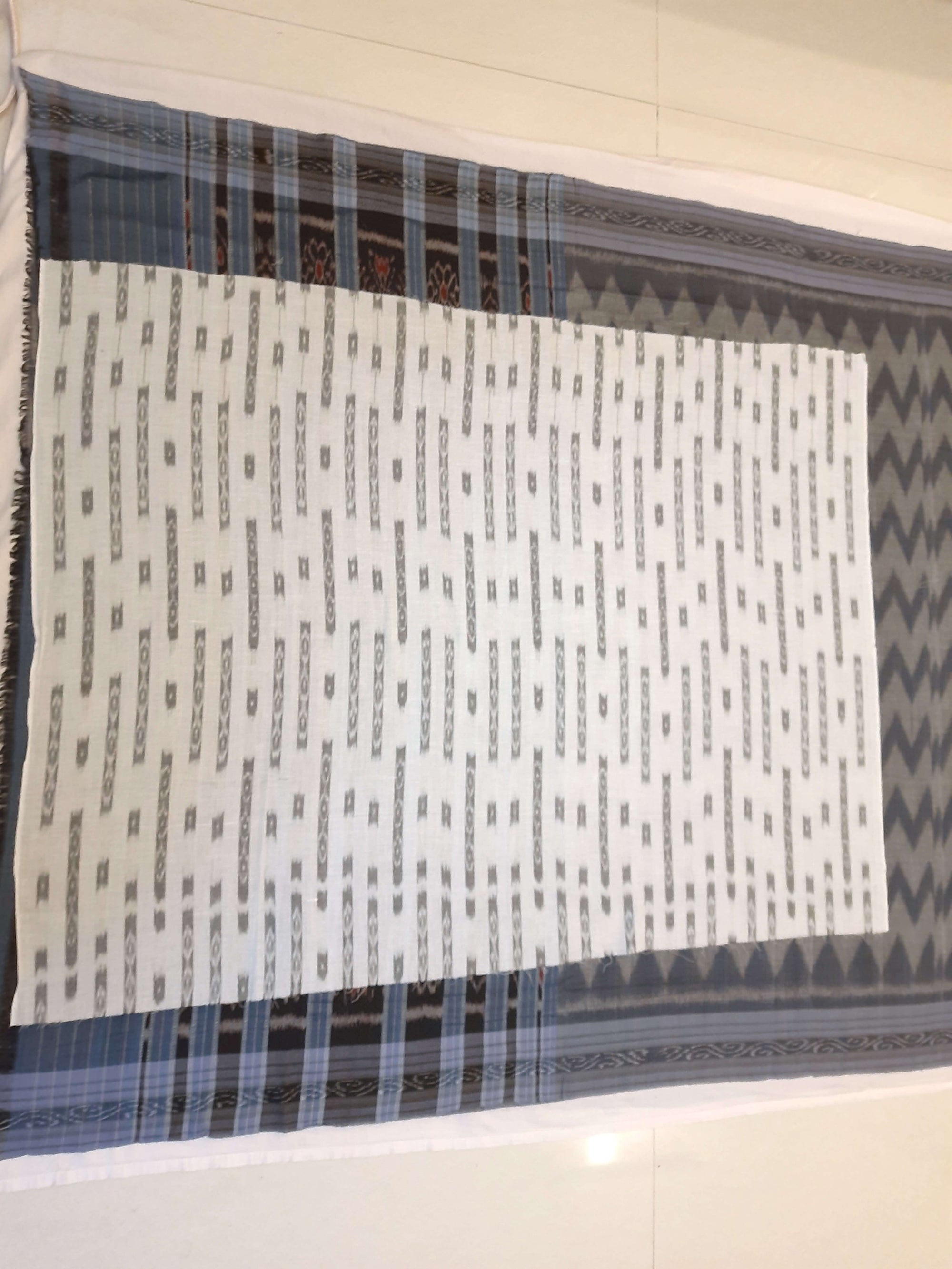 Grey Odisha Ikat saree  with cotton ikat blouse piece