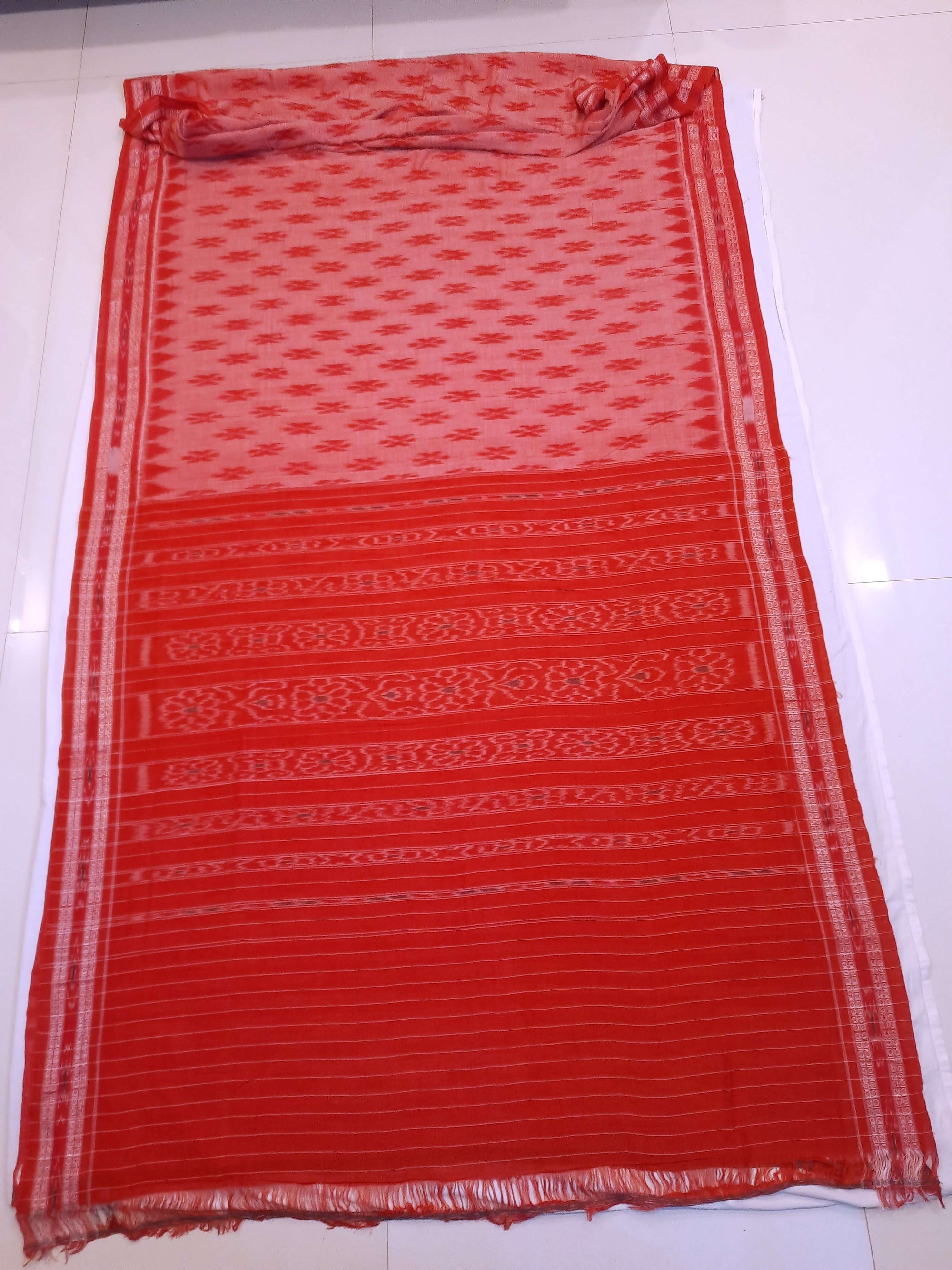 Pink and Red Cotton Odisha Ikat saree  with mix match cotton ikat blouse piece
