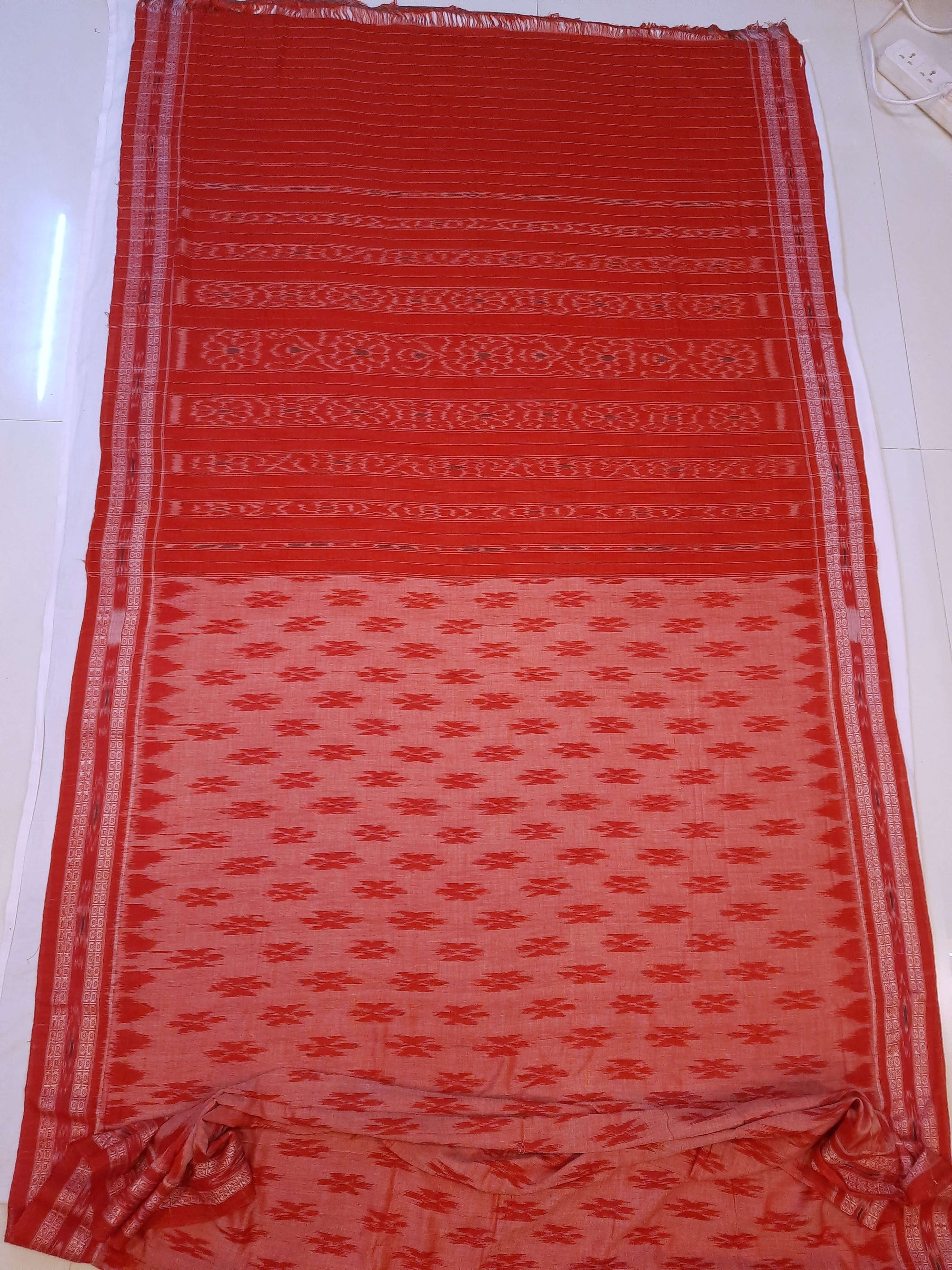 Pink and Red Cotton Odisha Ikat saree  with mix match cotton ikat blouse piece