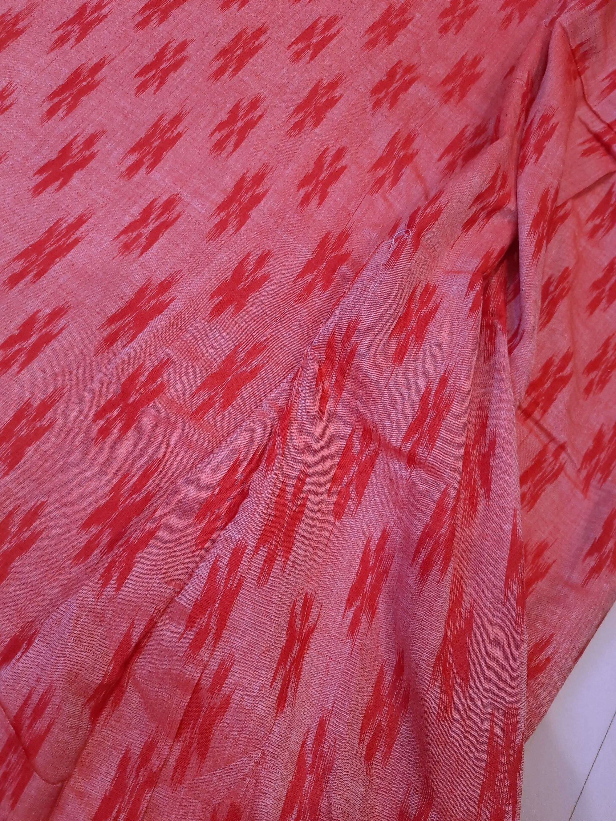 Pink and Red Cotton Odisha Ikat saree  with mix match cotton ikat blouse piece