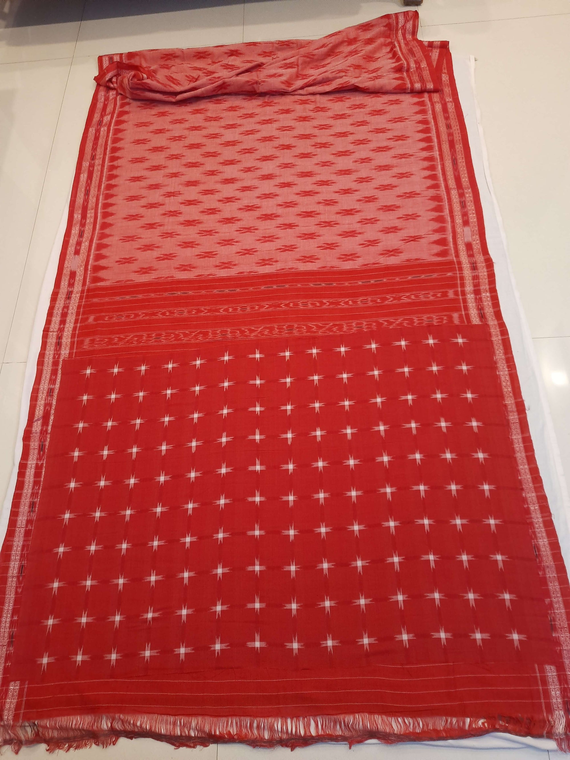 Pink and Red Cotton Odisha Ikat saree  with mix match cotton ikat blouse piece