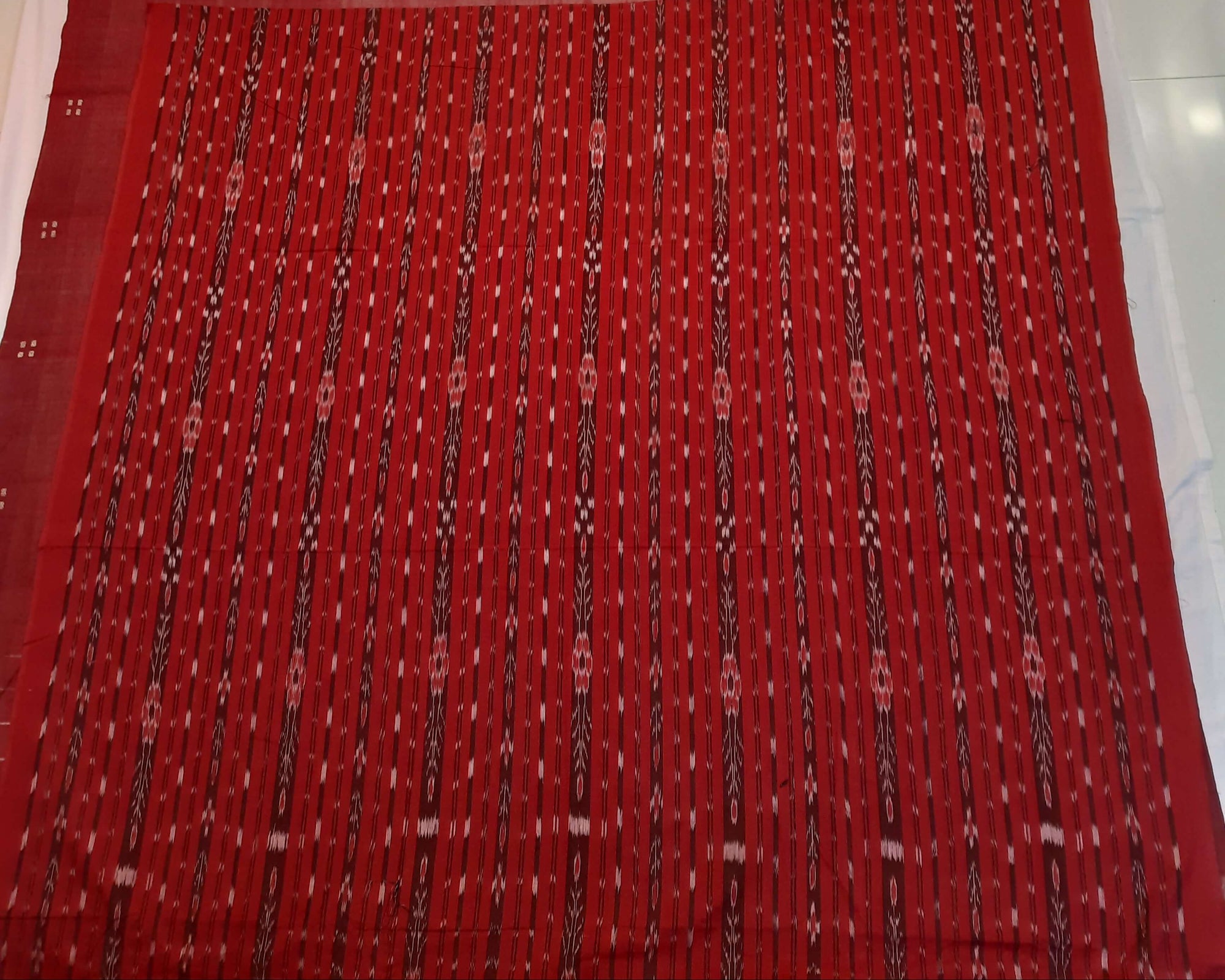 Beige with Maroon Cotton Odisha Ikat saree  with mix match cotton ikat blouse