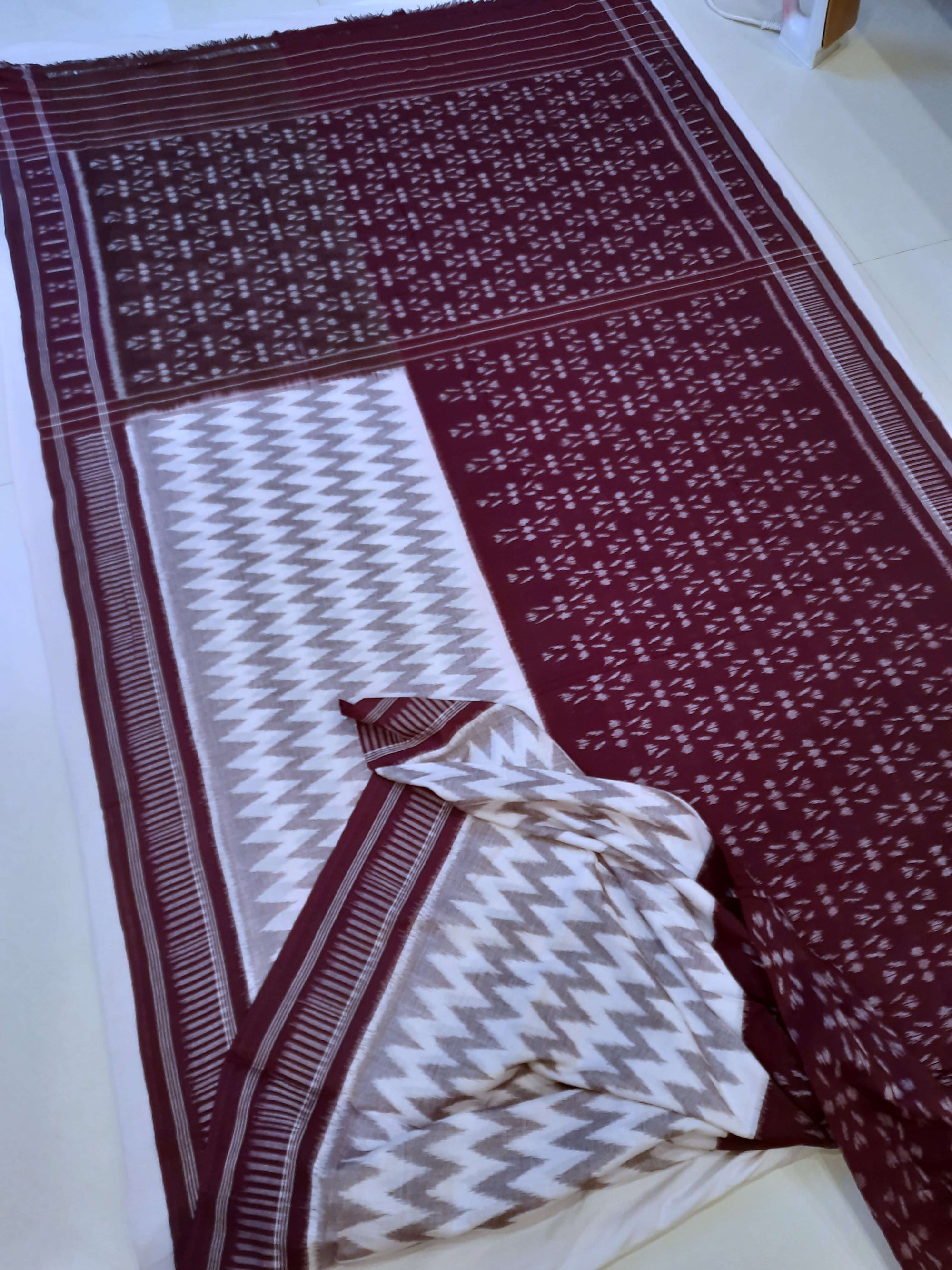 DarkPurple  Odisha Ikat saree  with cotton ikat blouse piece