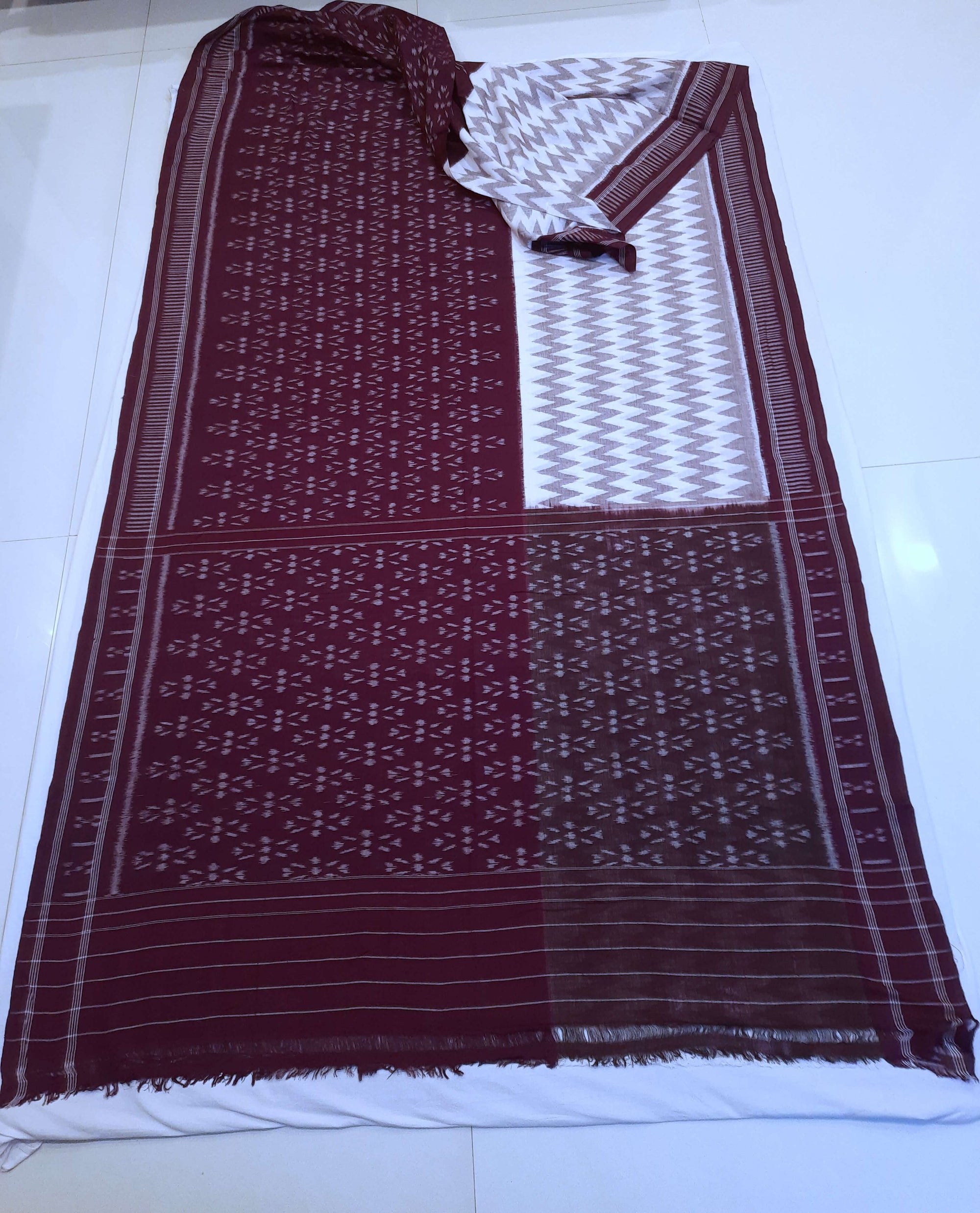 DarkPurple  Odisha Ikat saree  with cotton ikat blouse piece