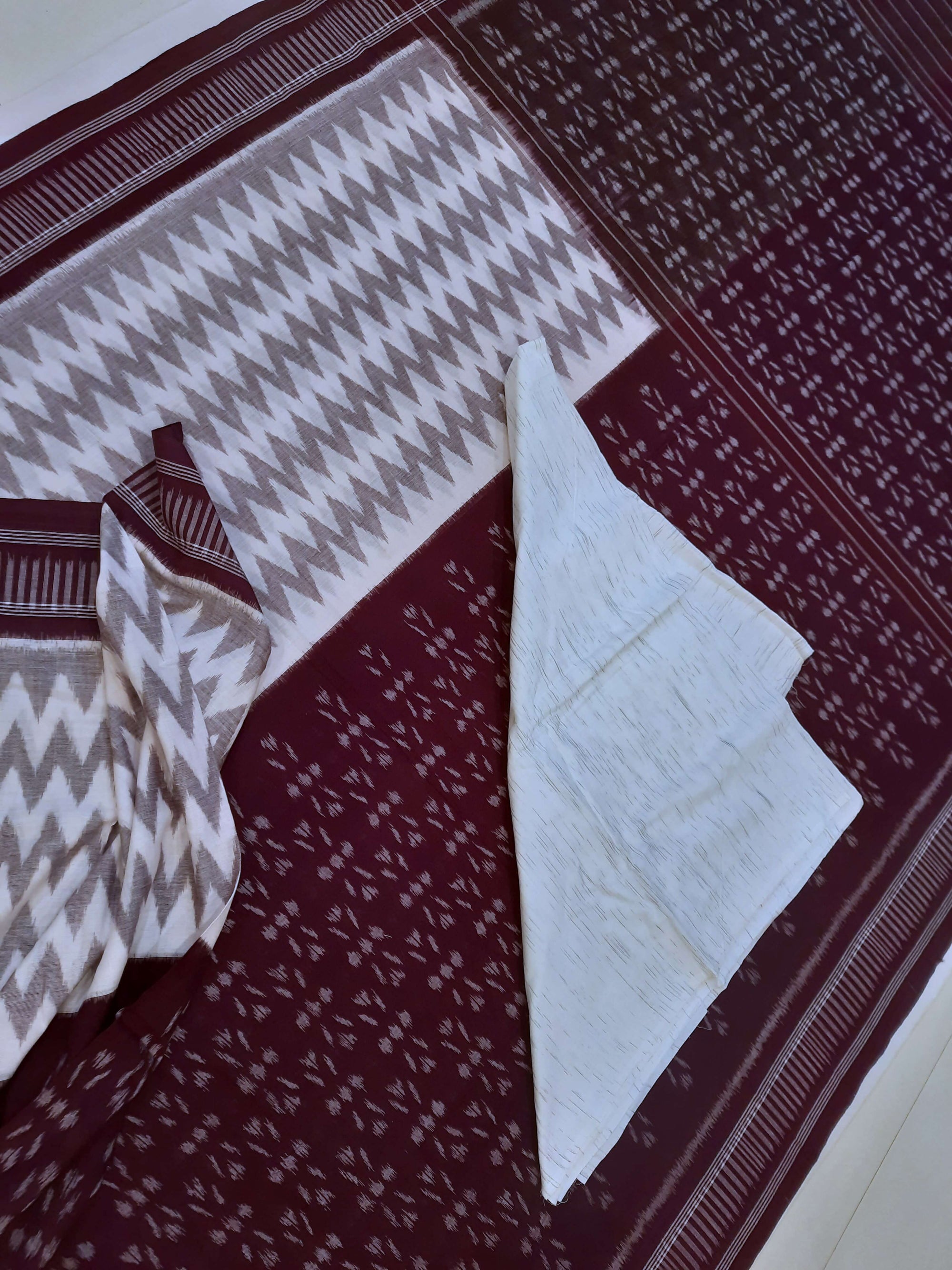 DarkPurple  Odisha Ikat saree  with cotton ikat blouse piece