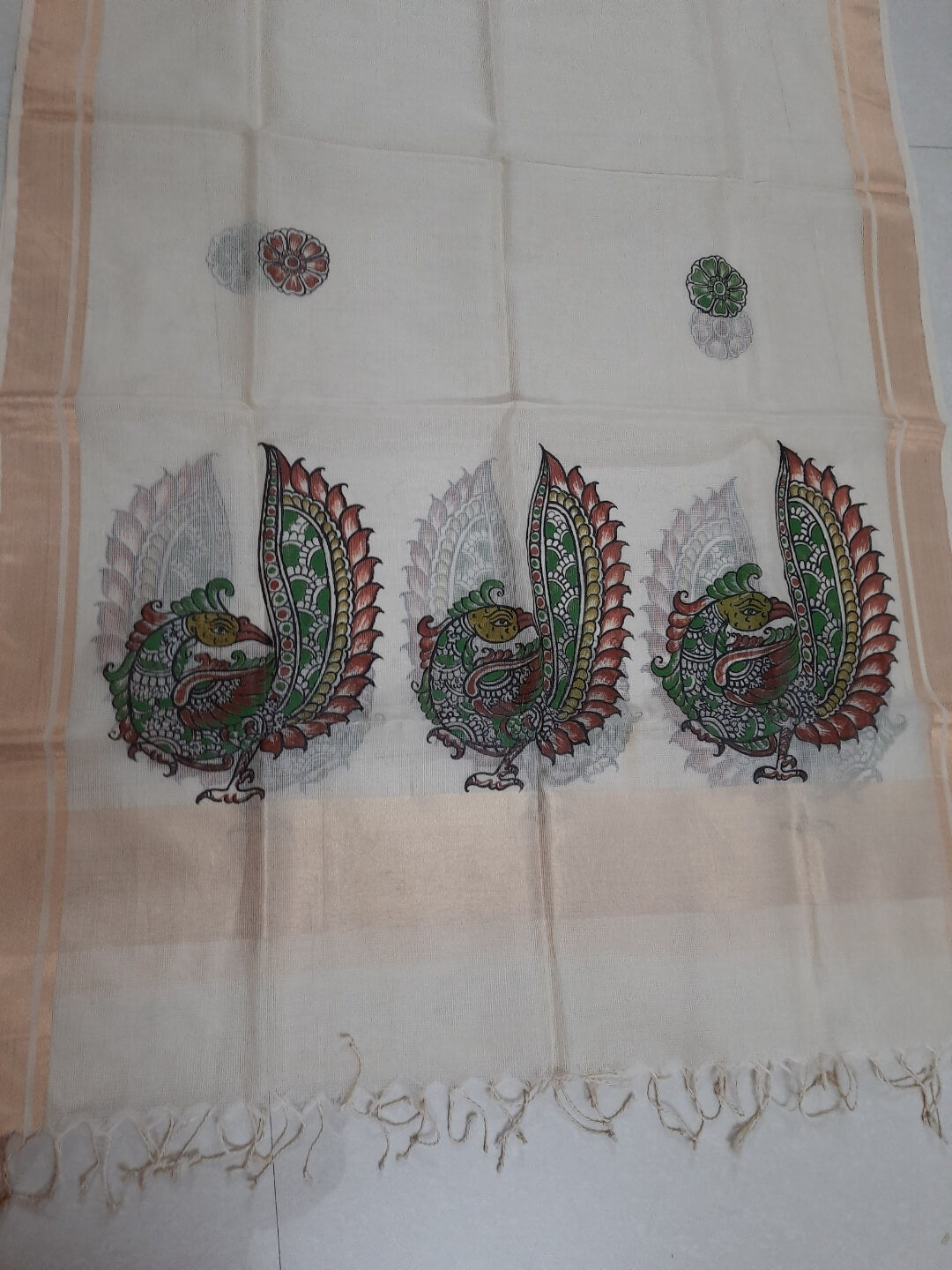 Maheswari Silk Dupatta with handpainted Kalamkari motifs