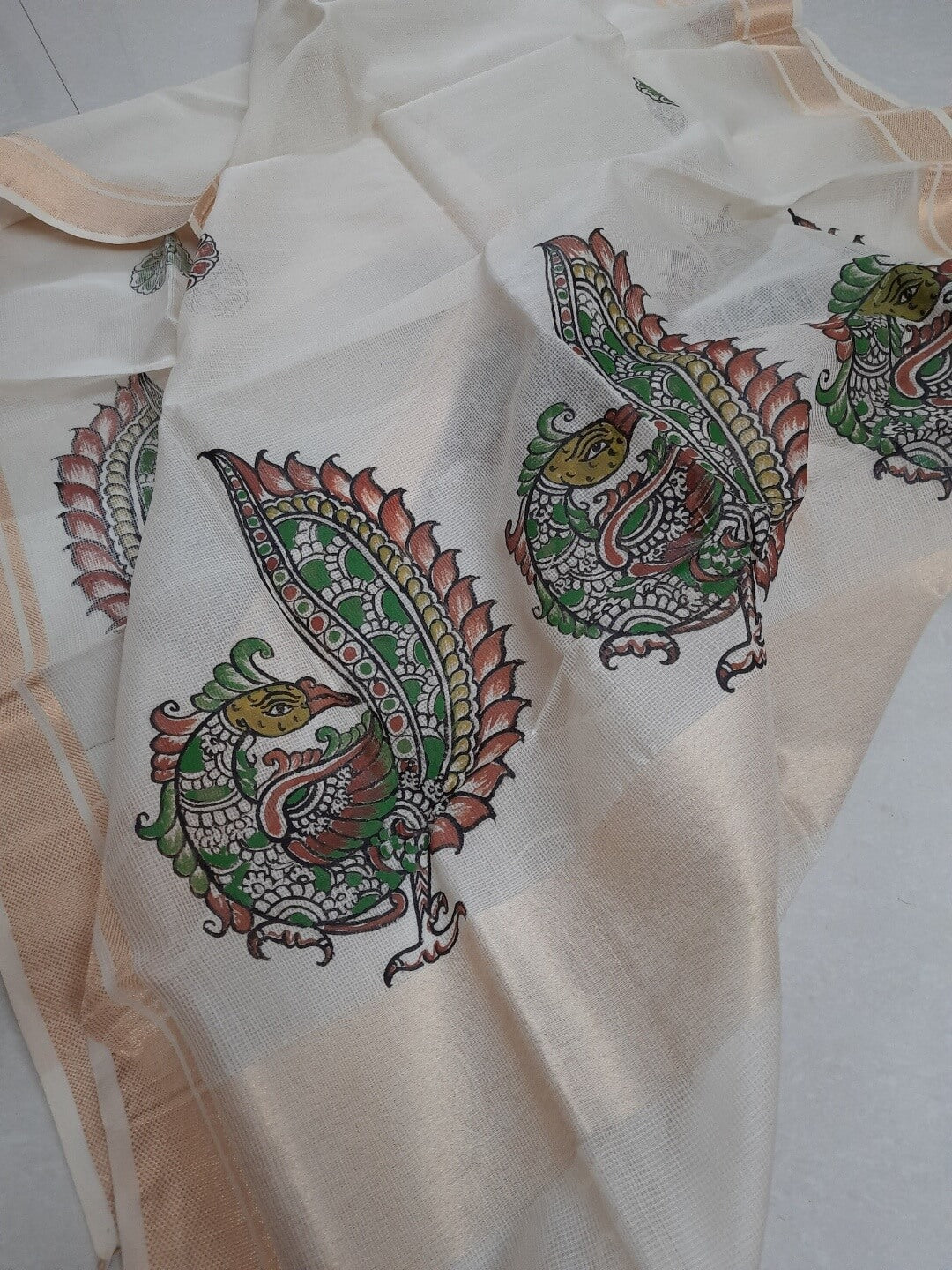 Maheswari Silk Dupatta with handpainted Kalamkari motifs
