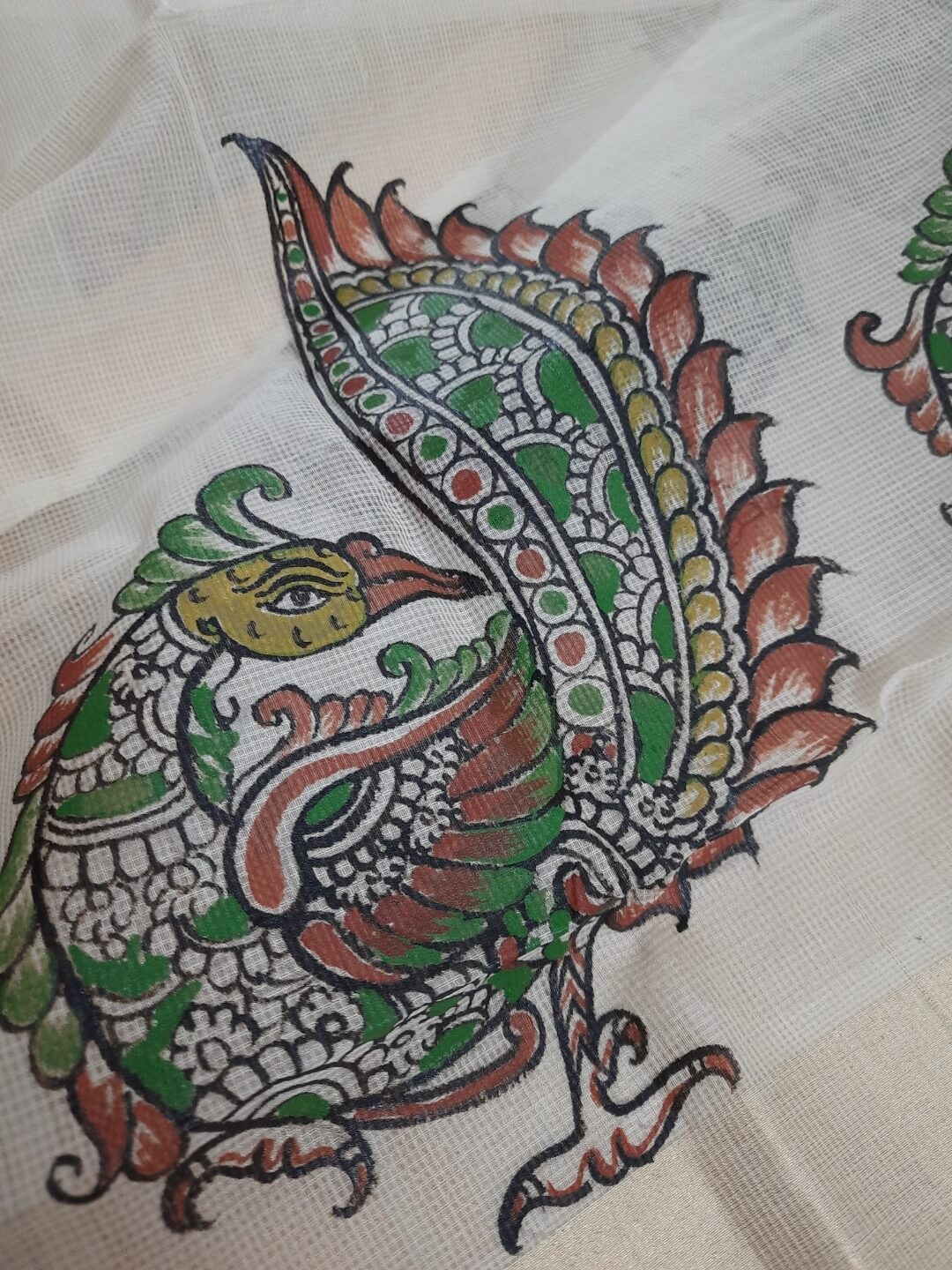 Maheswari Silk Dupatta with handpainted Kalamkari motifs