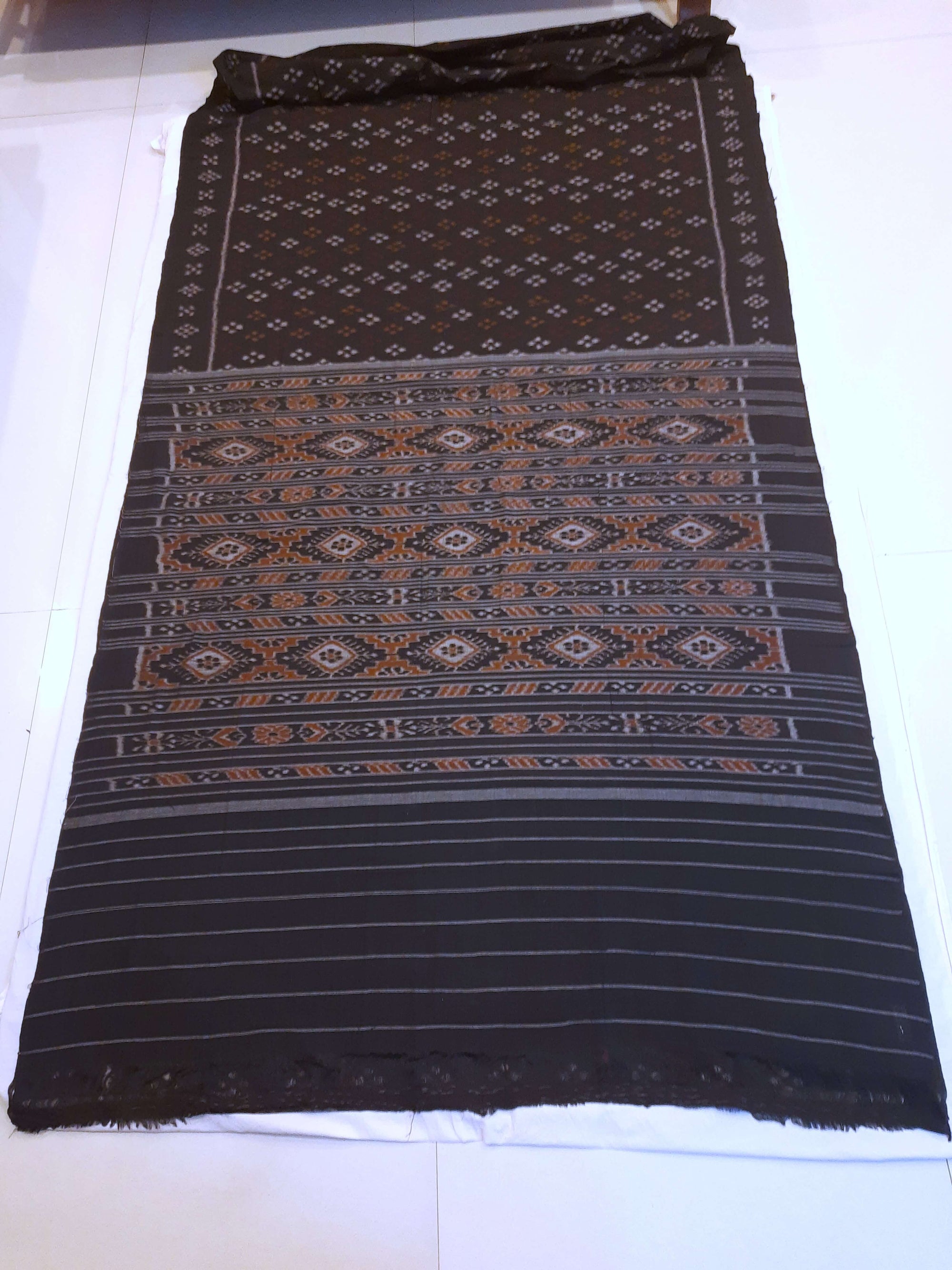 Black Cotton Odisha Ikat saree with cotton ikat blouse piece