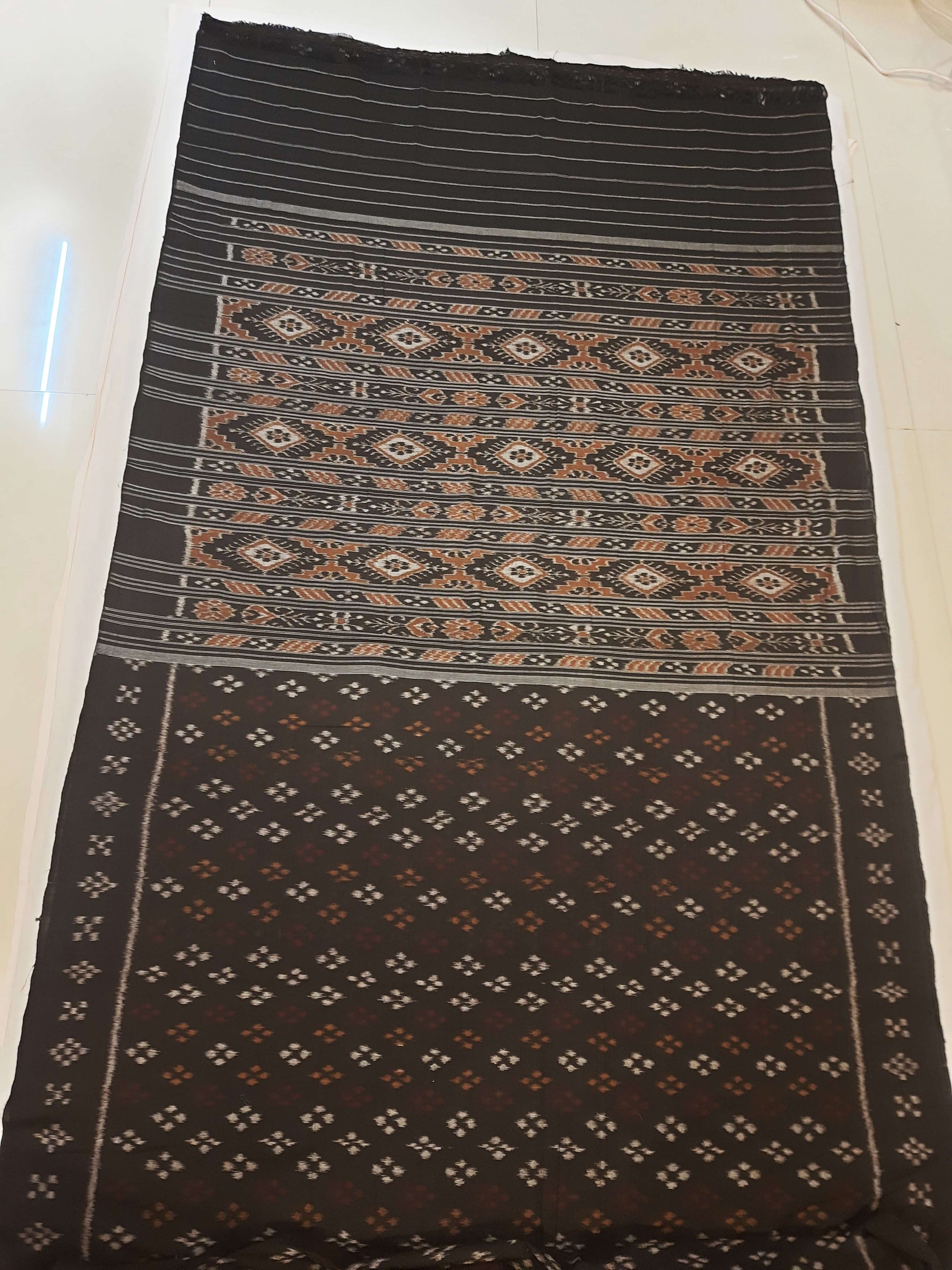 Black Cotton Odisha Ikat saree with cotton ikat blouse piece