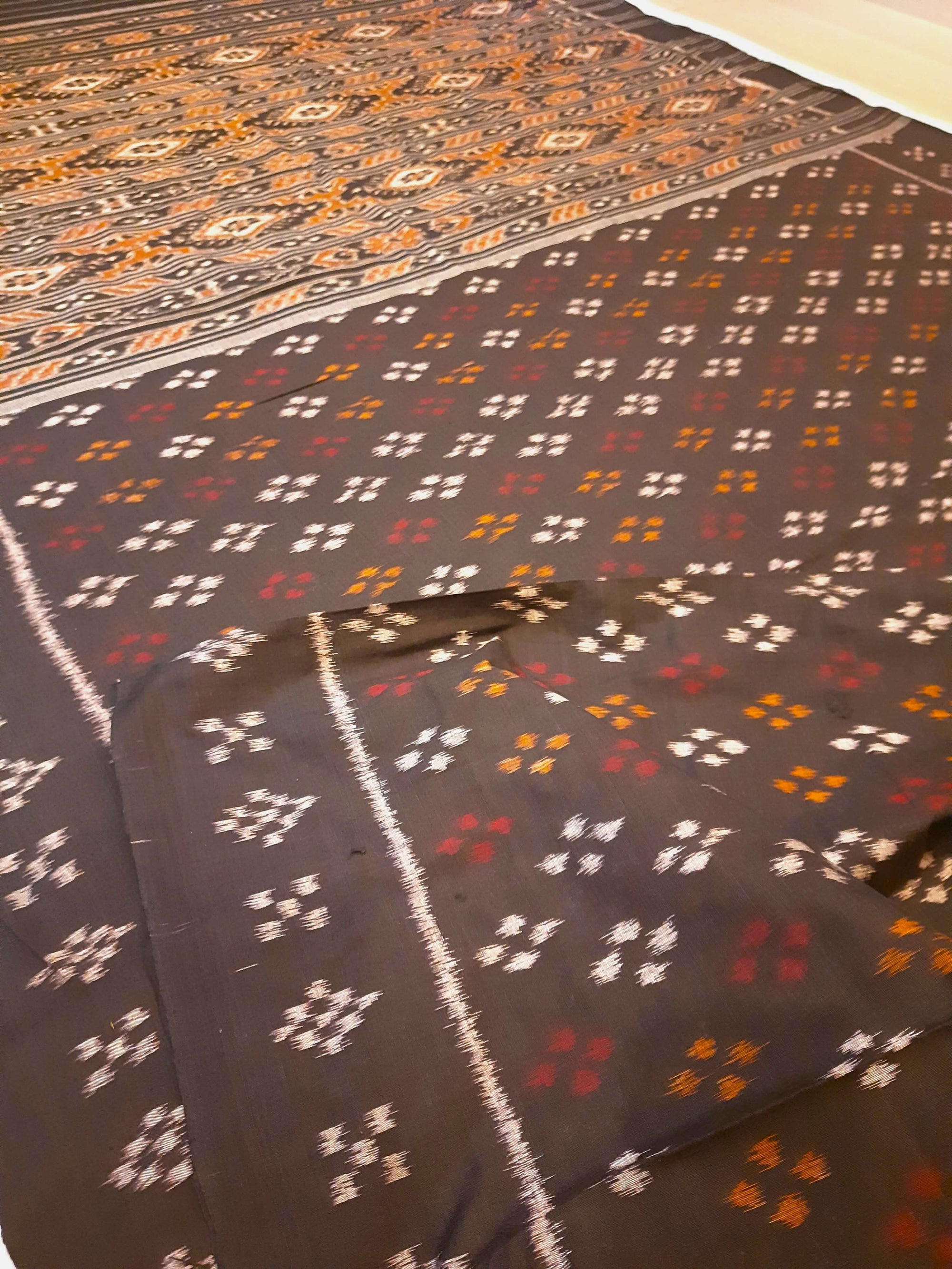 Black Cotton Odisha Ikat saree with cotton ikat blouse piece