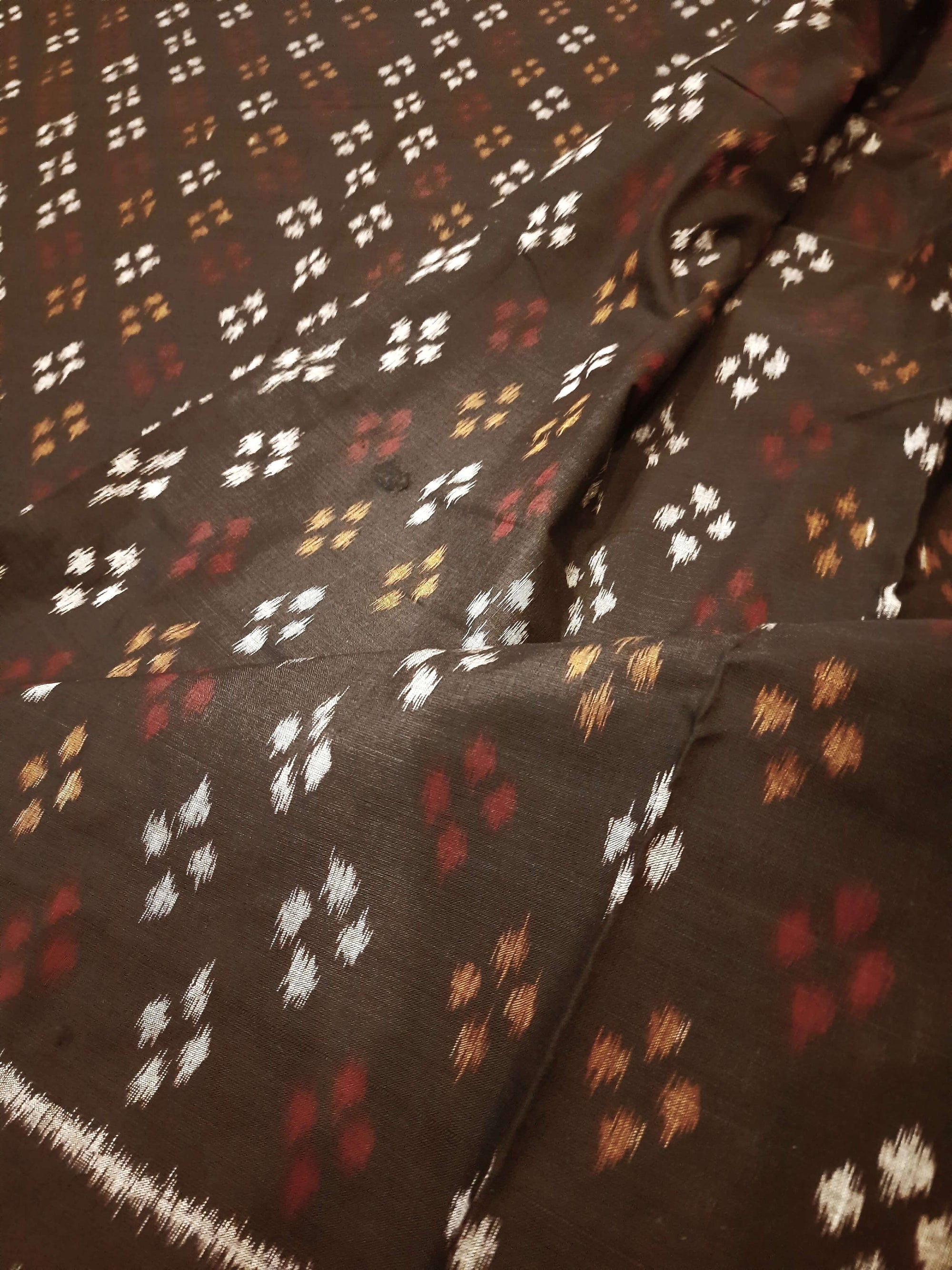 Black Cotton Odisha Ikat saree with cotton ikat blouse piece