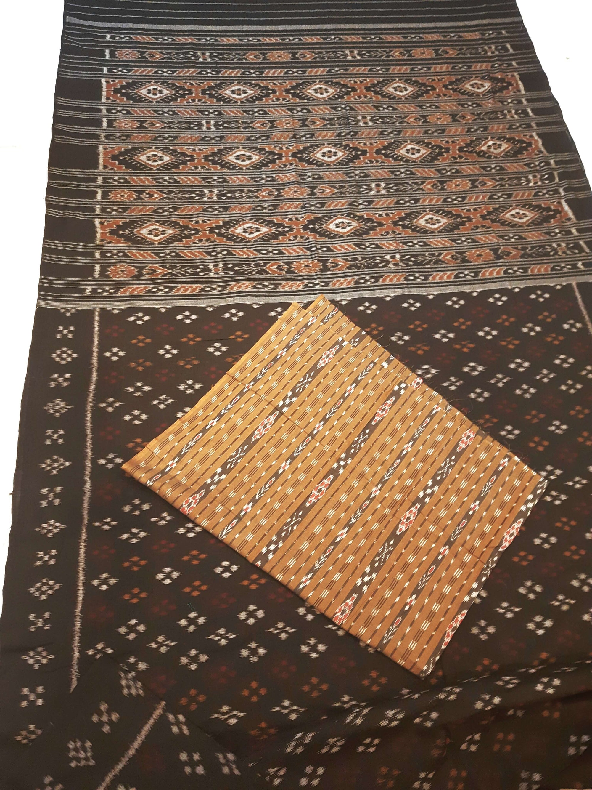 Black Cotton Odisha Ikat saree with cotton ikat blouse piece