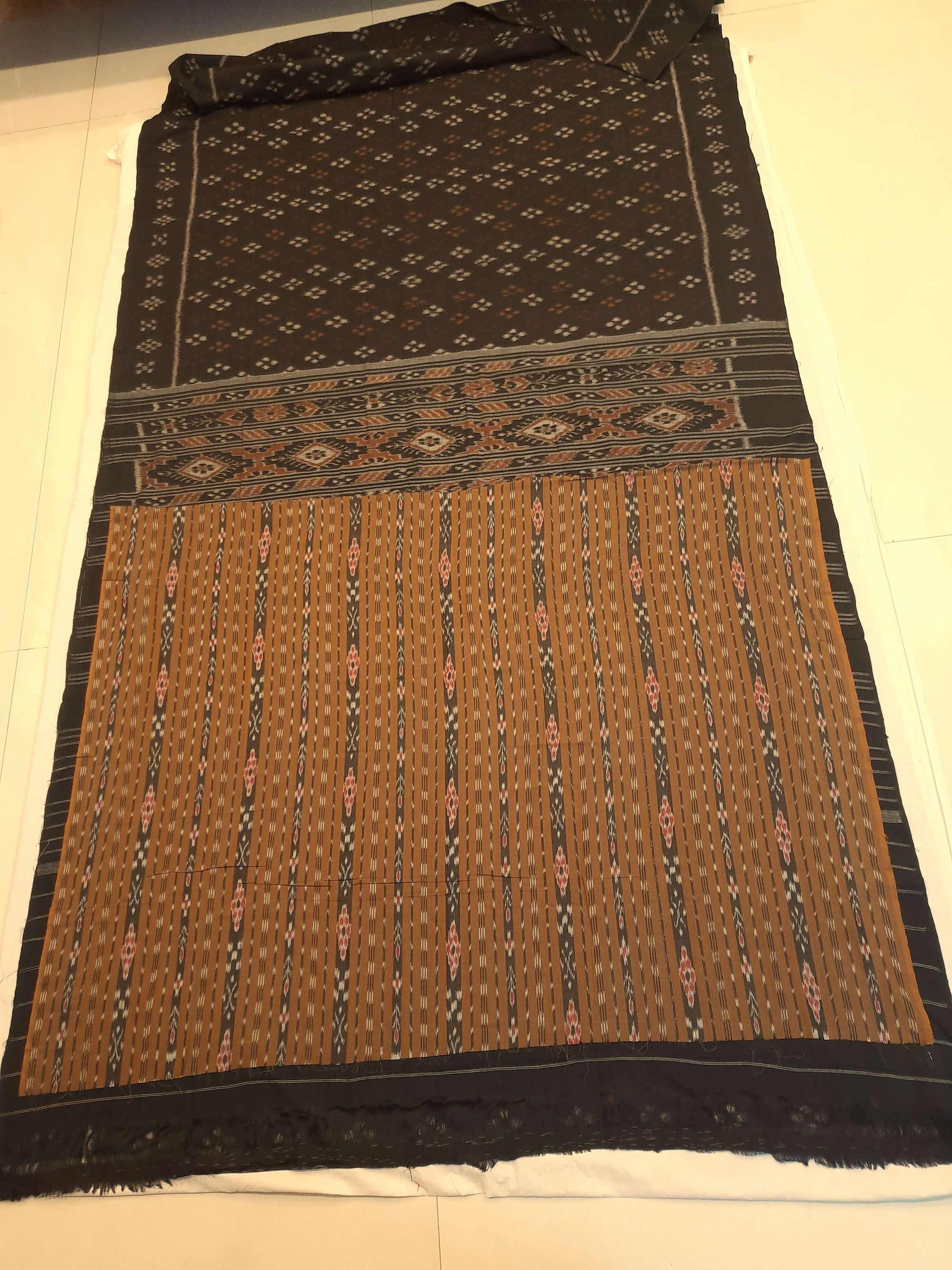 Black Cotton Odisha Ikat saree with cotton ikat blouse piece