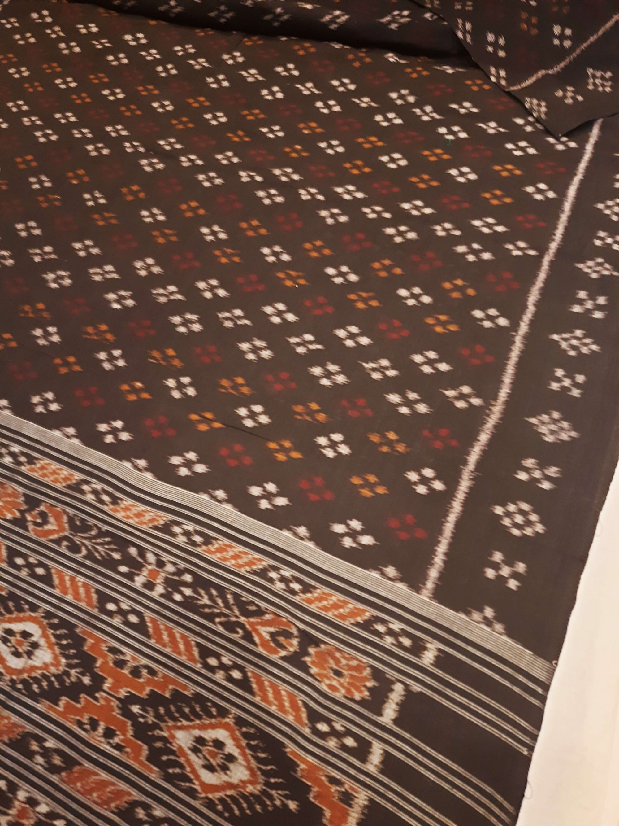 Black Cotton Odisha Ikat saree with cotton ikat blouse piece