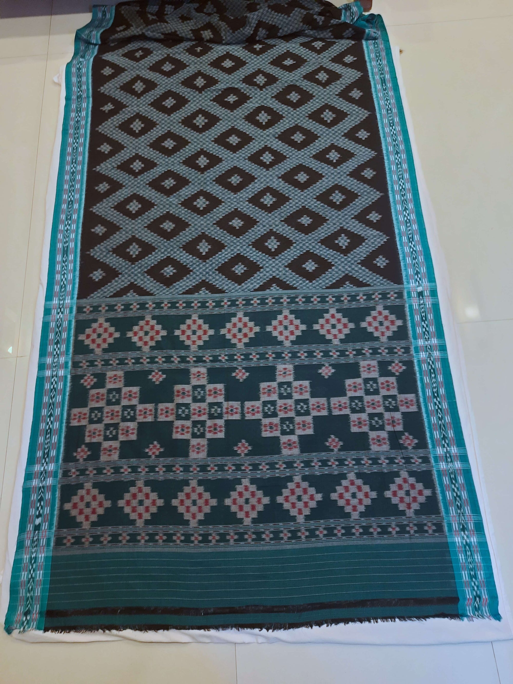 Black Cotton Tarabali Odisha Ikat saree with mix match cotton ikat blouse piece