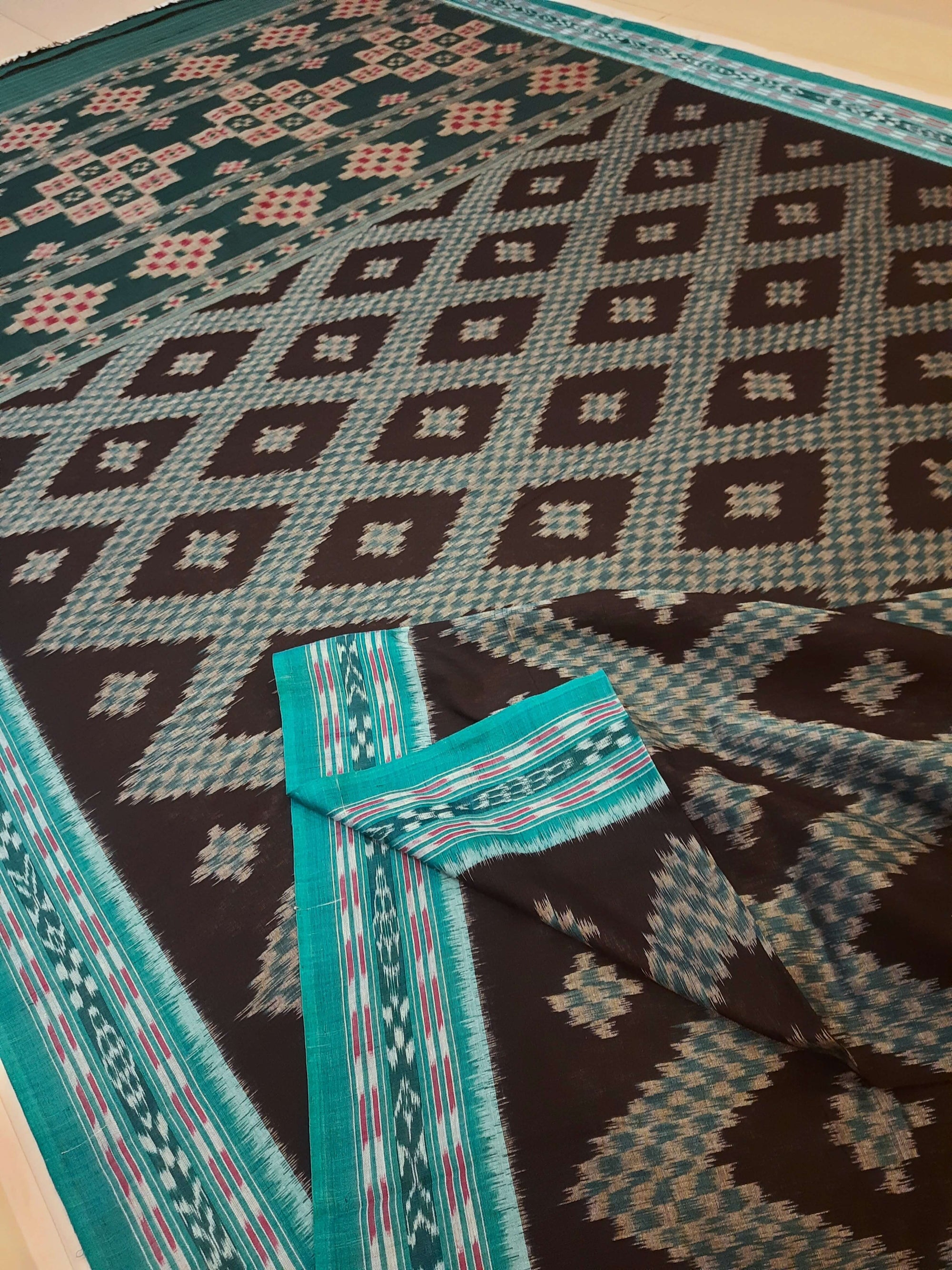 Black Cotton Tarabali Odisha Ikat saree with mix match cotton ikat blouse piece