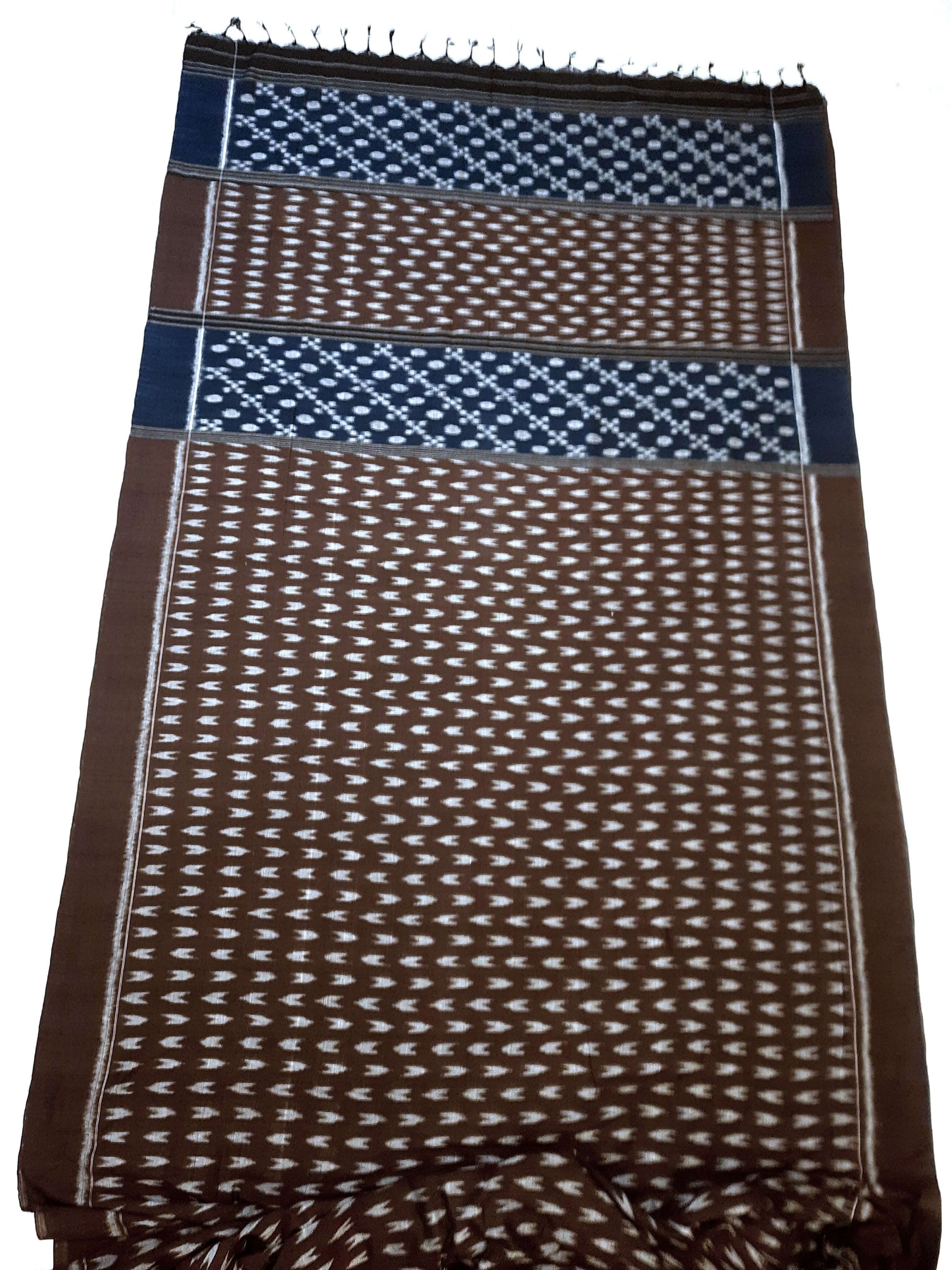 Brown Cotton Odisha Ikat saree with mix match cotton ikat blouse piece