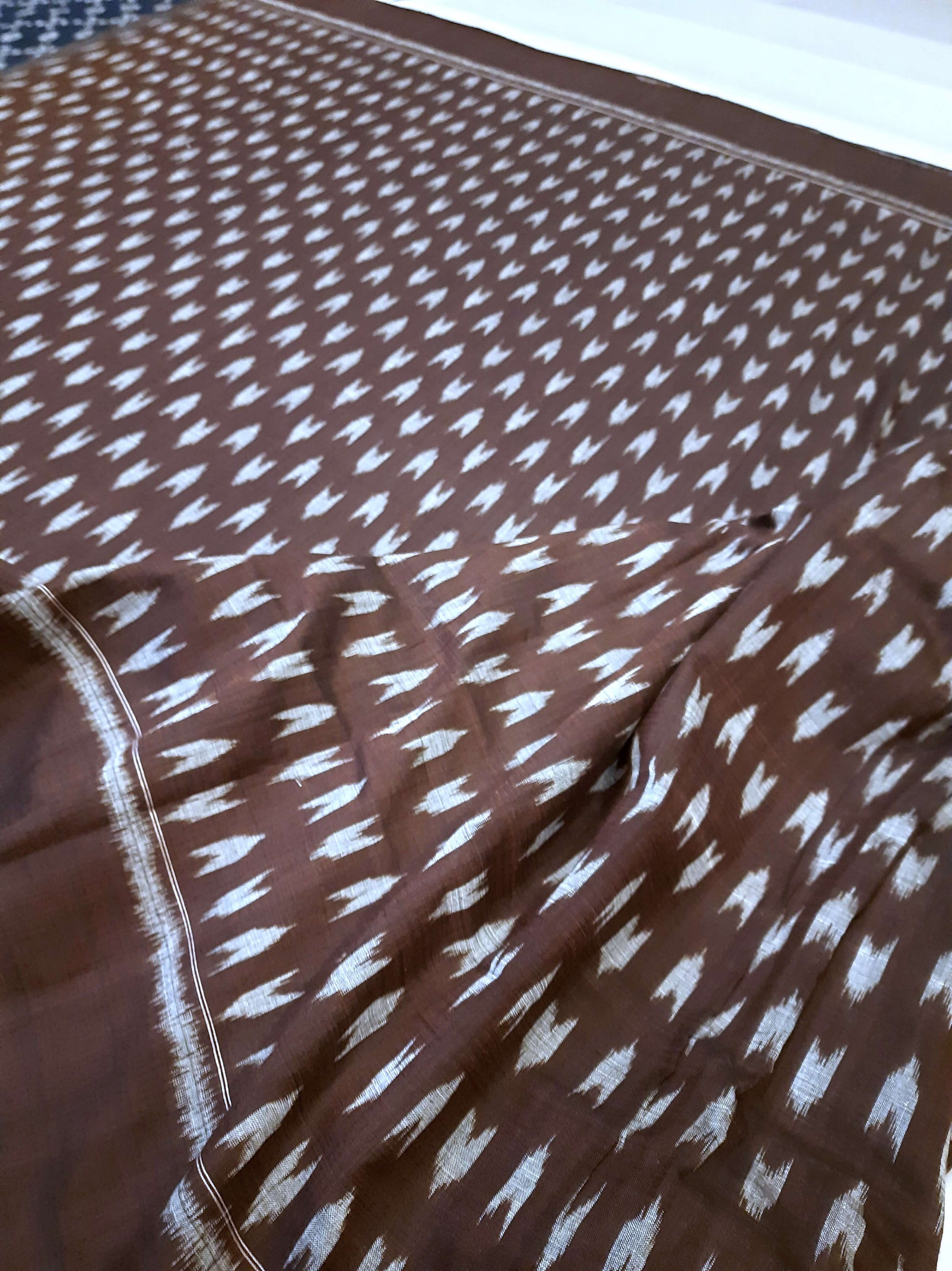 Brown Cotton Odisha Ikat saree with mix match cotton ikat blouse piece