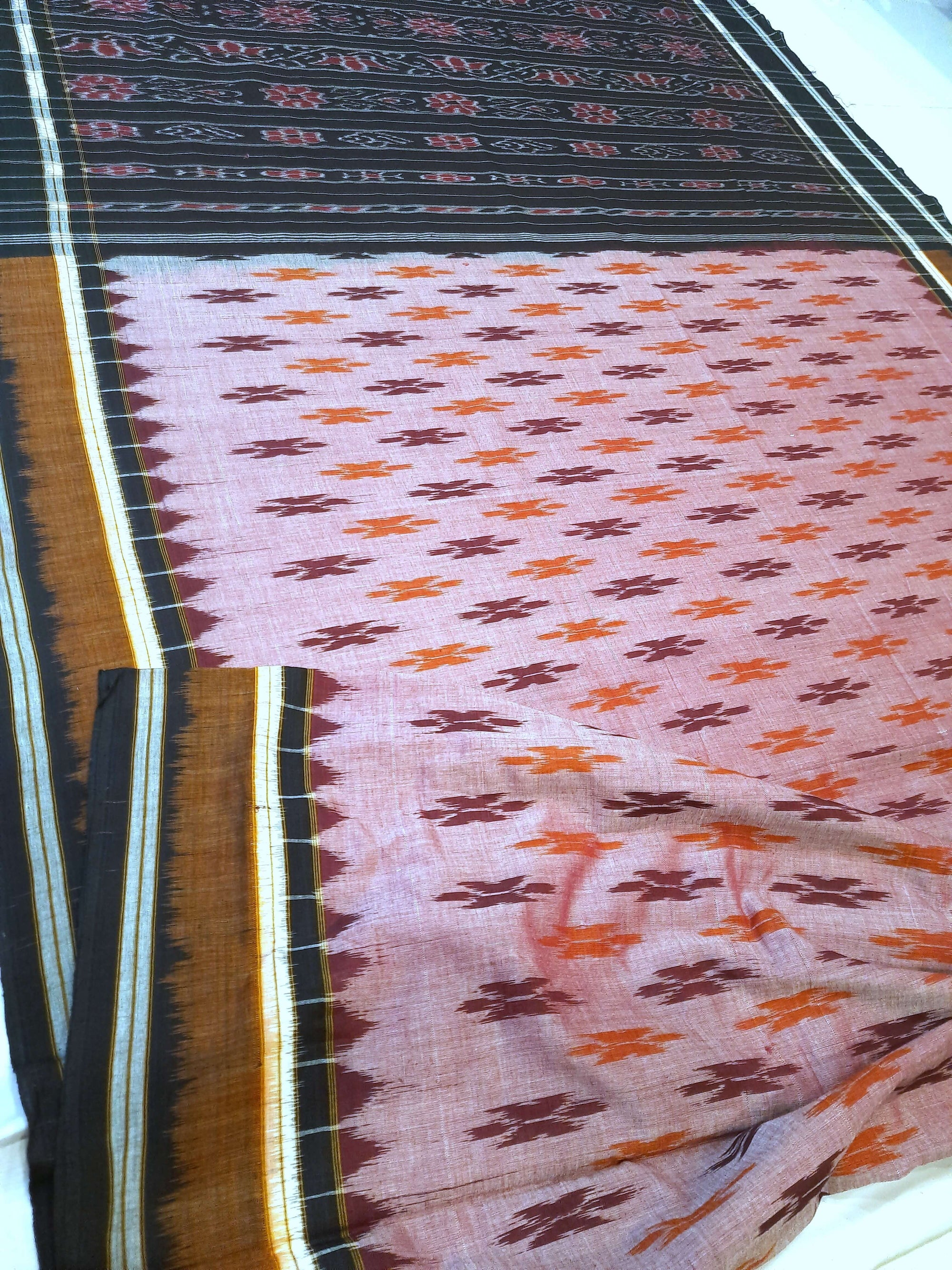 Pink Cotton Odisha Ikat saree  with mix match cotton ikat blouse piece