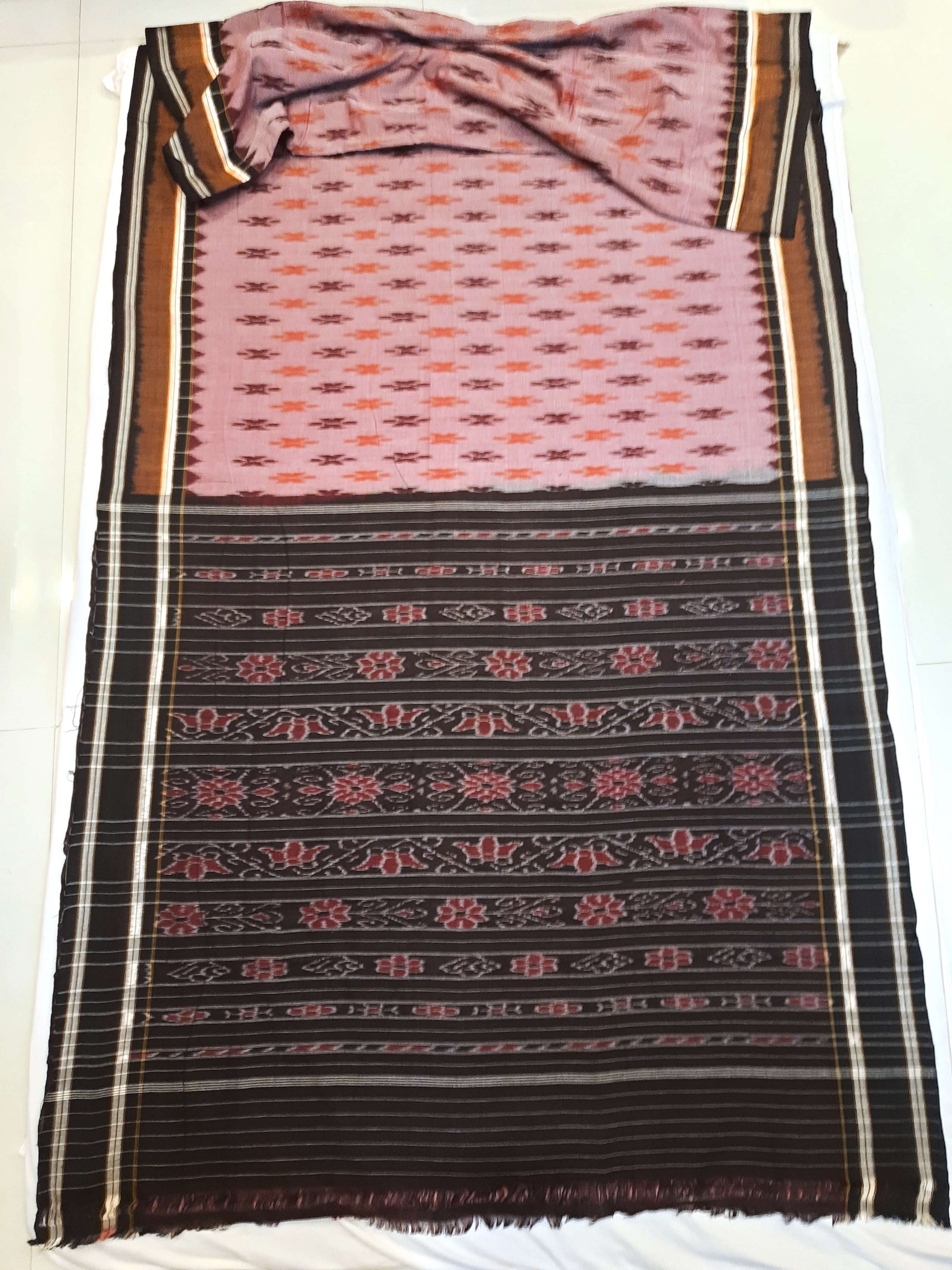 Pink Cotton Odisha Ikat saree  with mix match cotton ikat blouse piece