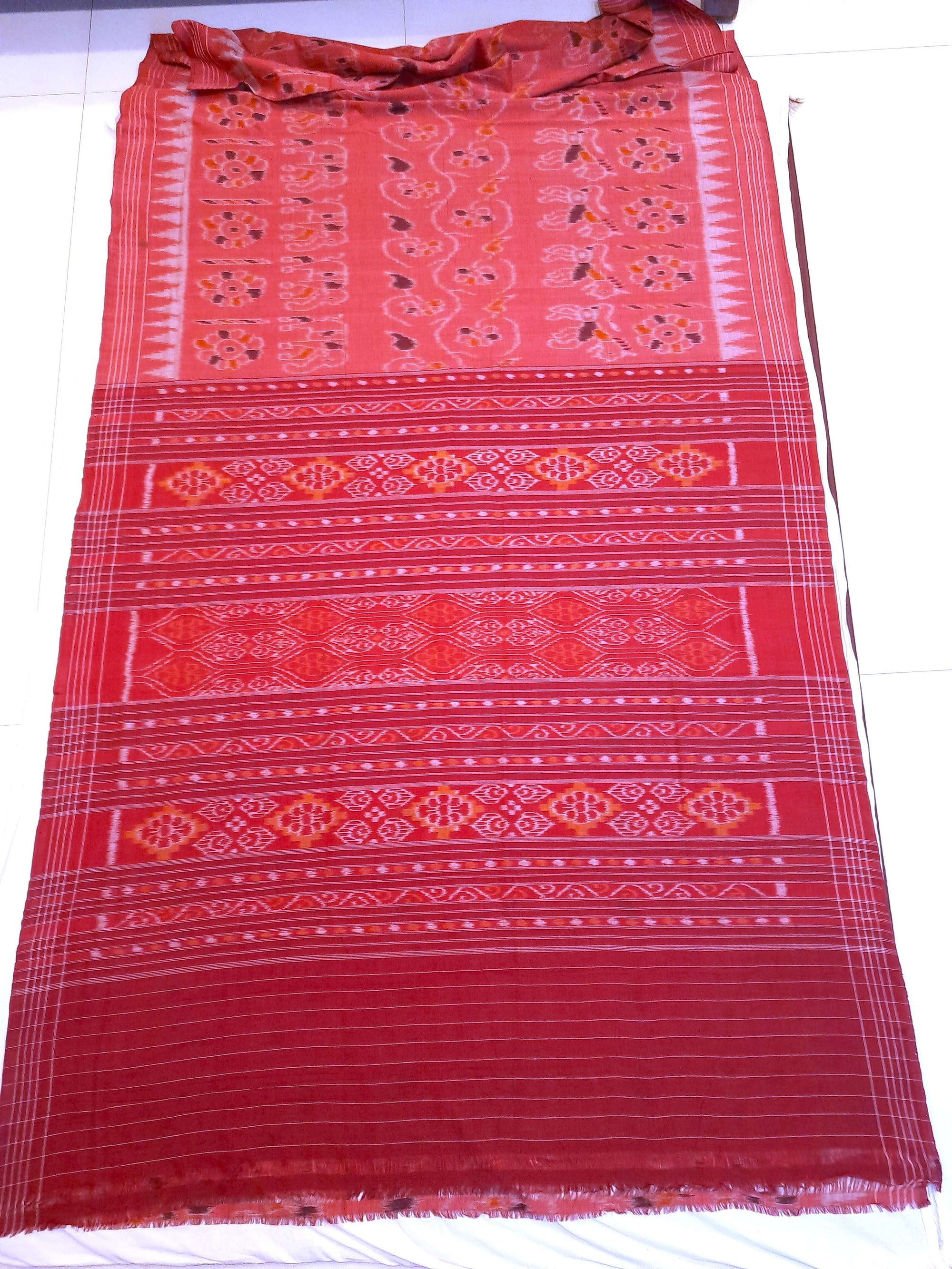 Pink with Maroon Cotton Odisha Ikat saree with mix match cotton ikat blouse piece
