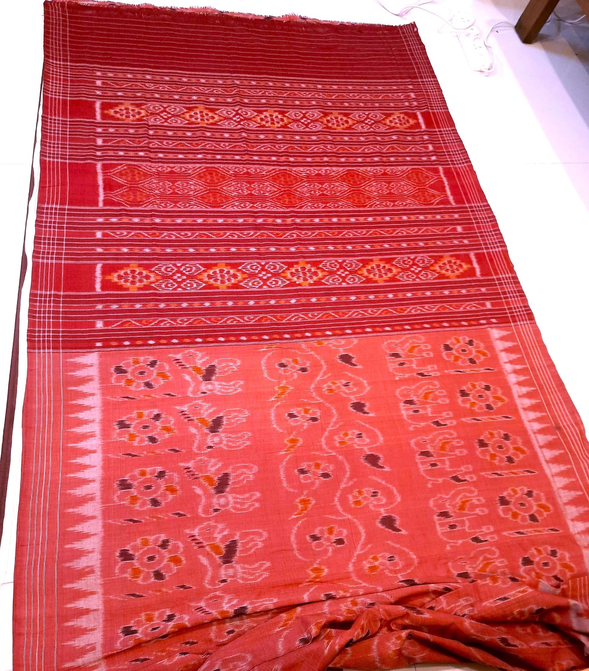Pink with Maroon Cotton Odisha Ikat saree with mix match cotton ikat blouse piece
