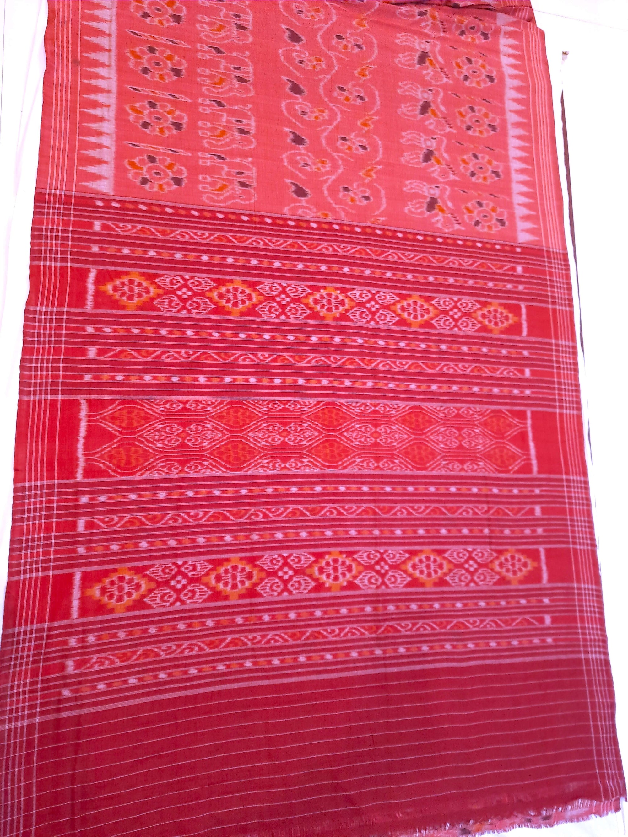Pink with Maroon Cotton Odisha Ikat saree with mix match cotton ikat blouse piece