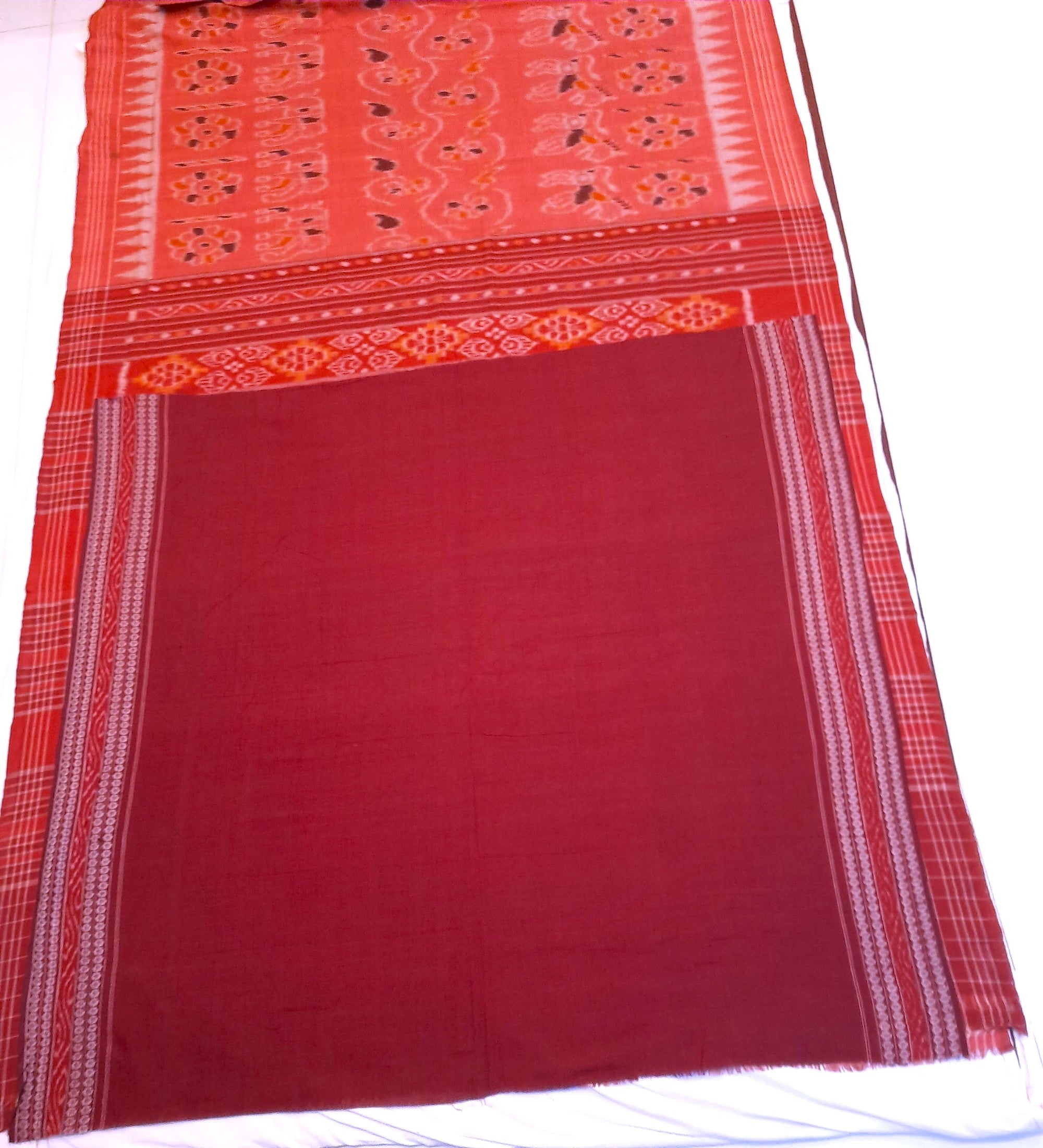 Pink with Maroon Cotton Odisha Ikat saree with mix match cotton ikat blouse piece