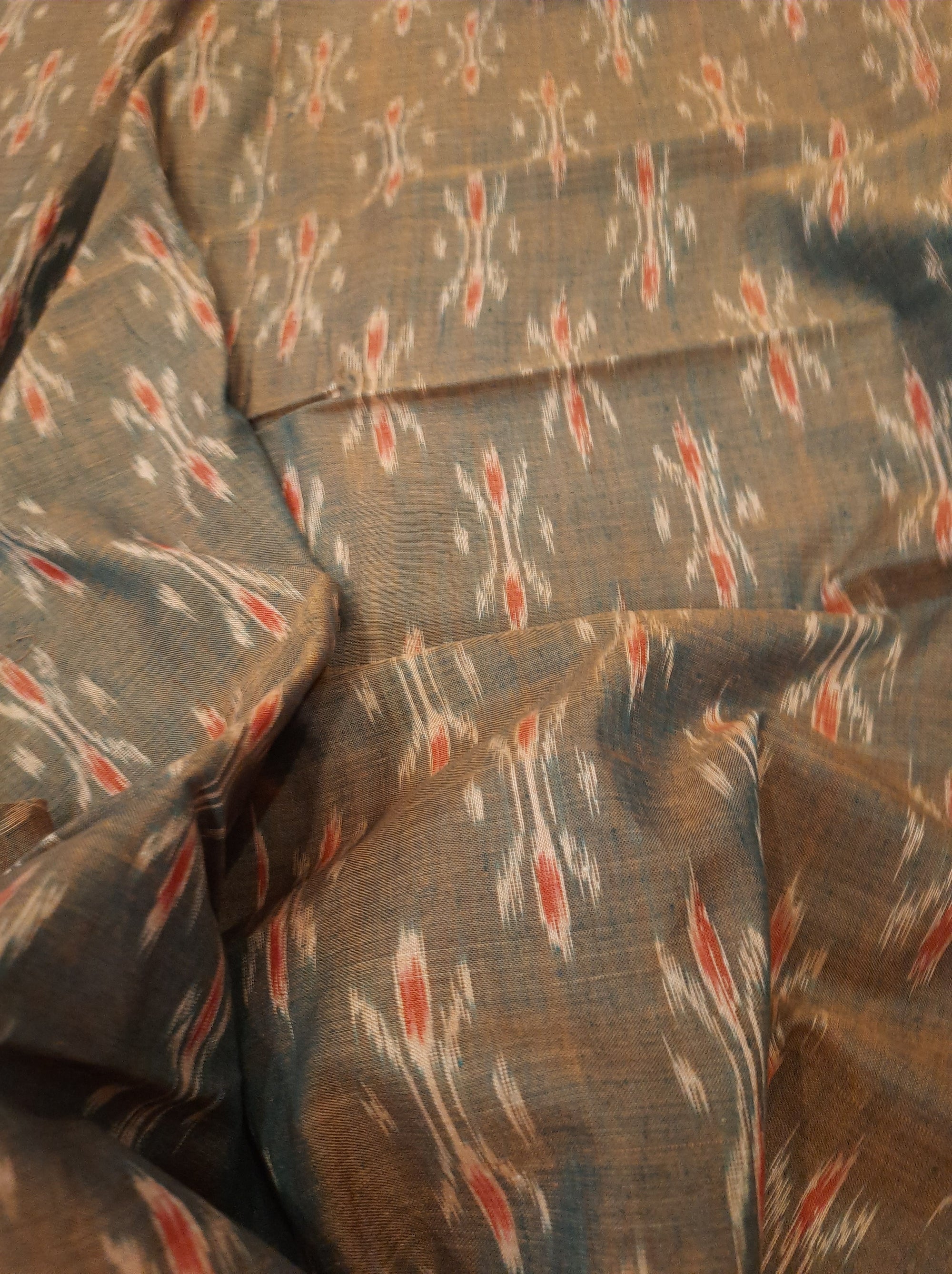 OliveGreen Cotton Odisha Ikat saree  with mix match cotton ikat blouse piece