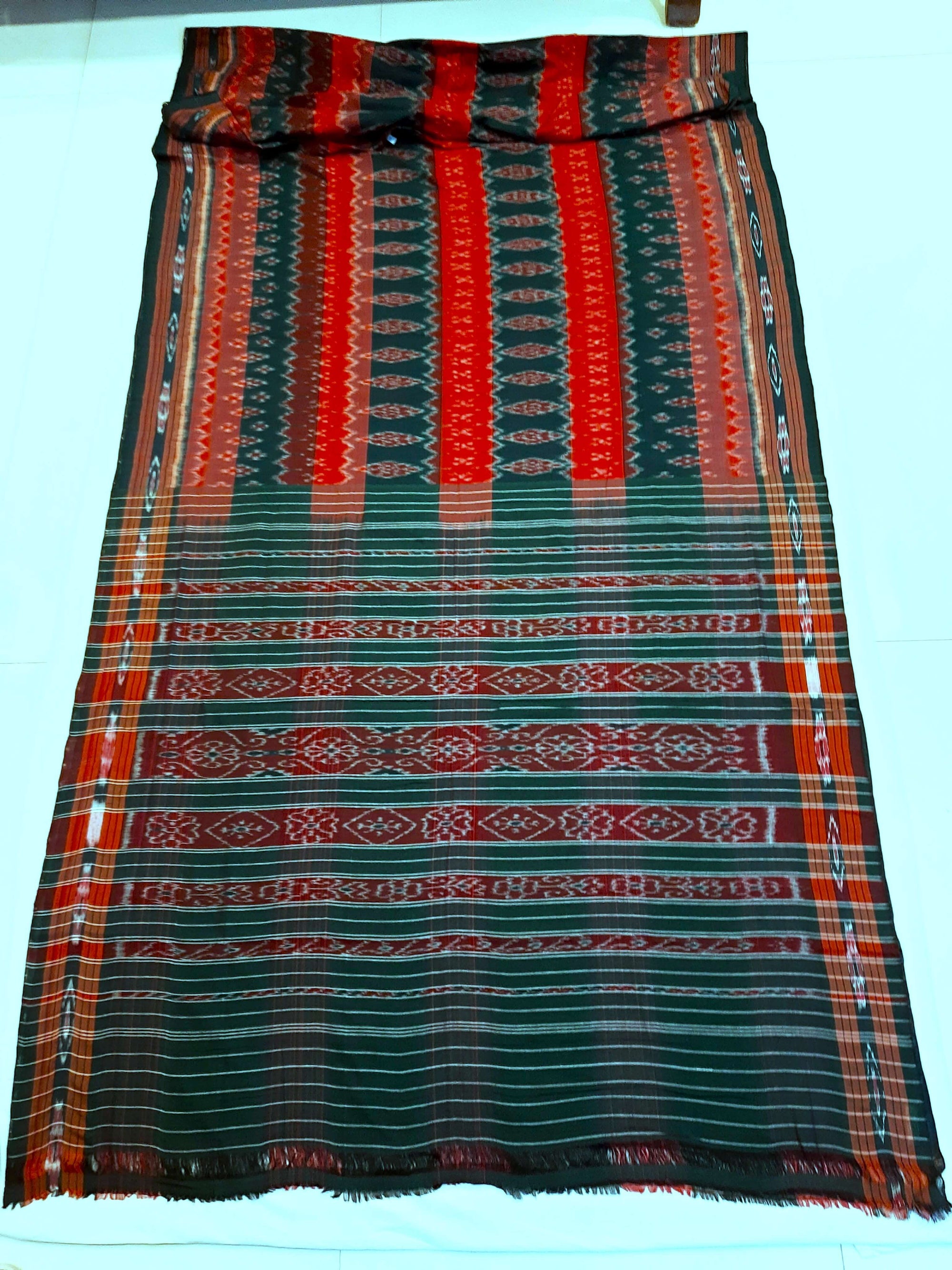 Green Cotton Odisha Ikat saree  with mix match cotton ikat blouse piece