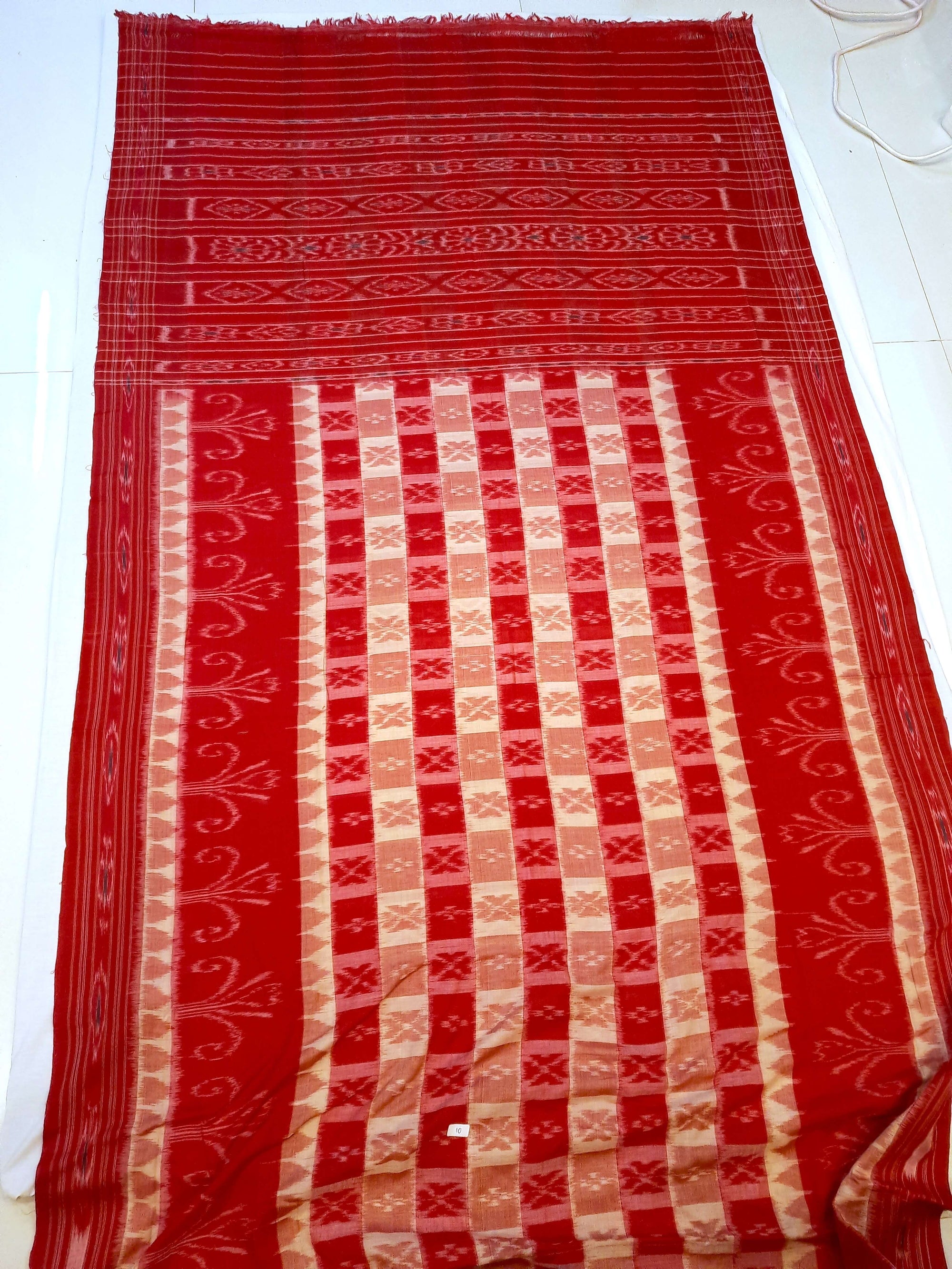 Red Cotton Odisha Ikat saree  with mix match cotton ikat blouse piece