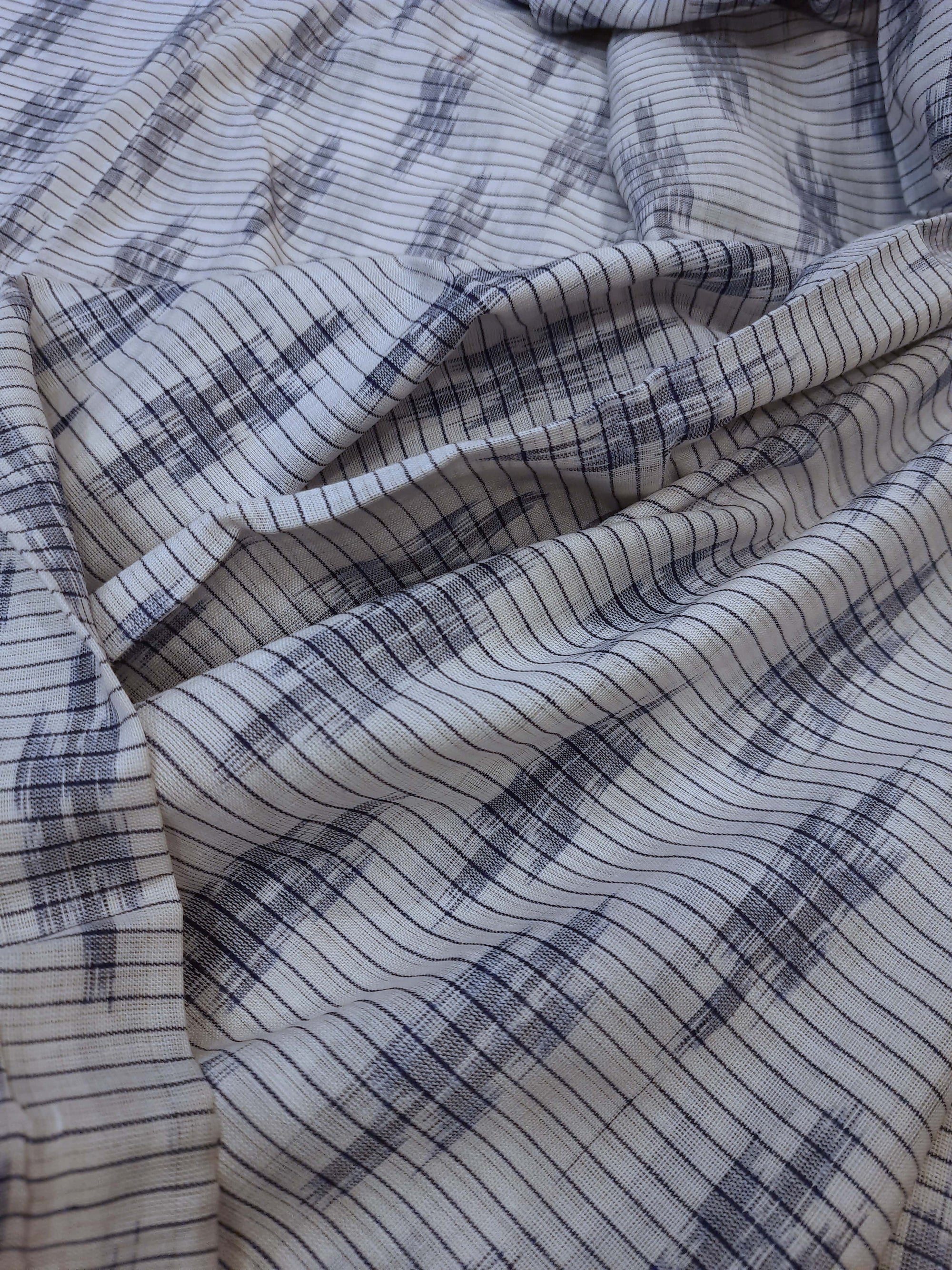 White with Blue Cotton Odisha Ikat saree with cotton ikat blouse piece