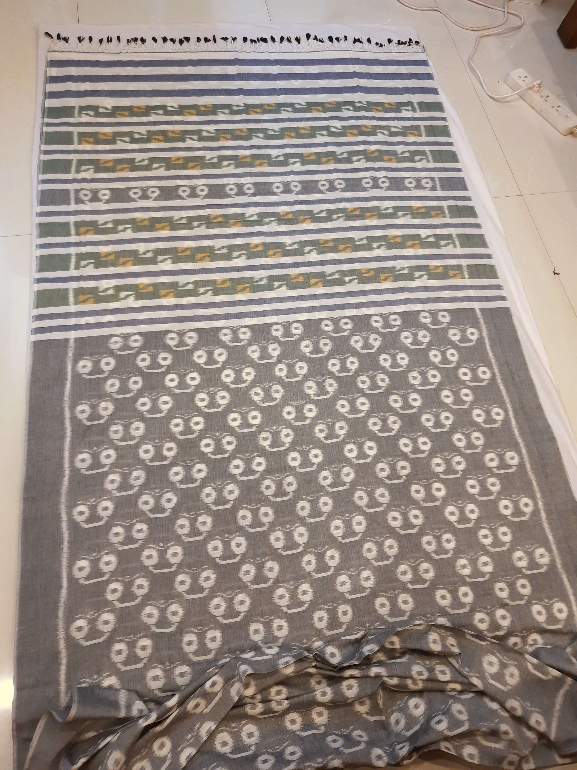 Grey Cotton Odisha Ikat saree with mix match cotton ikat blouse piece