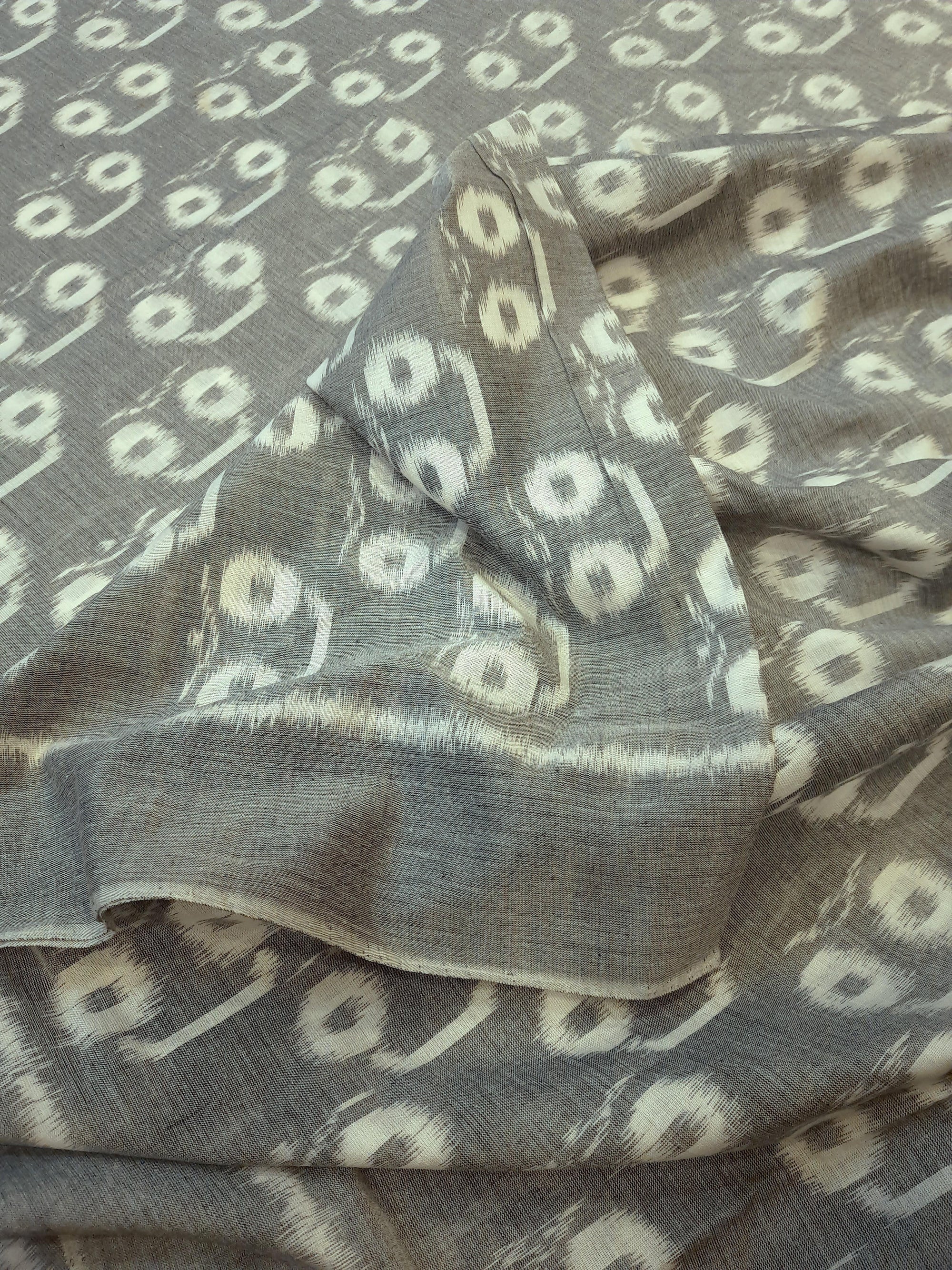 Grey Cotton Odisha Ikat saree with mix match cotton ikat blouse piece