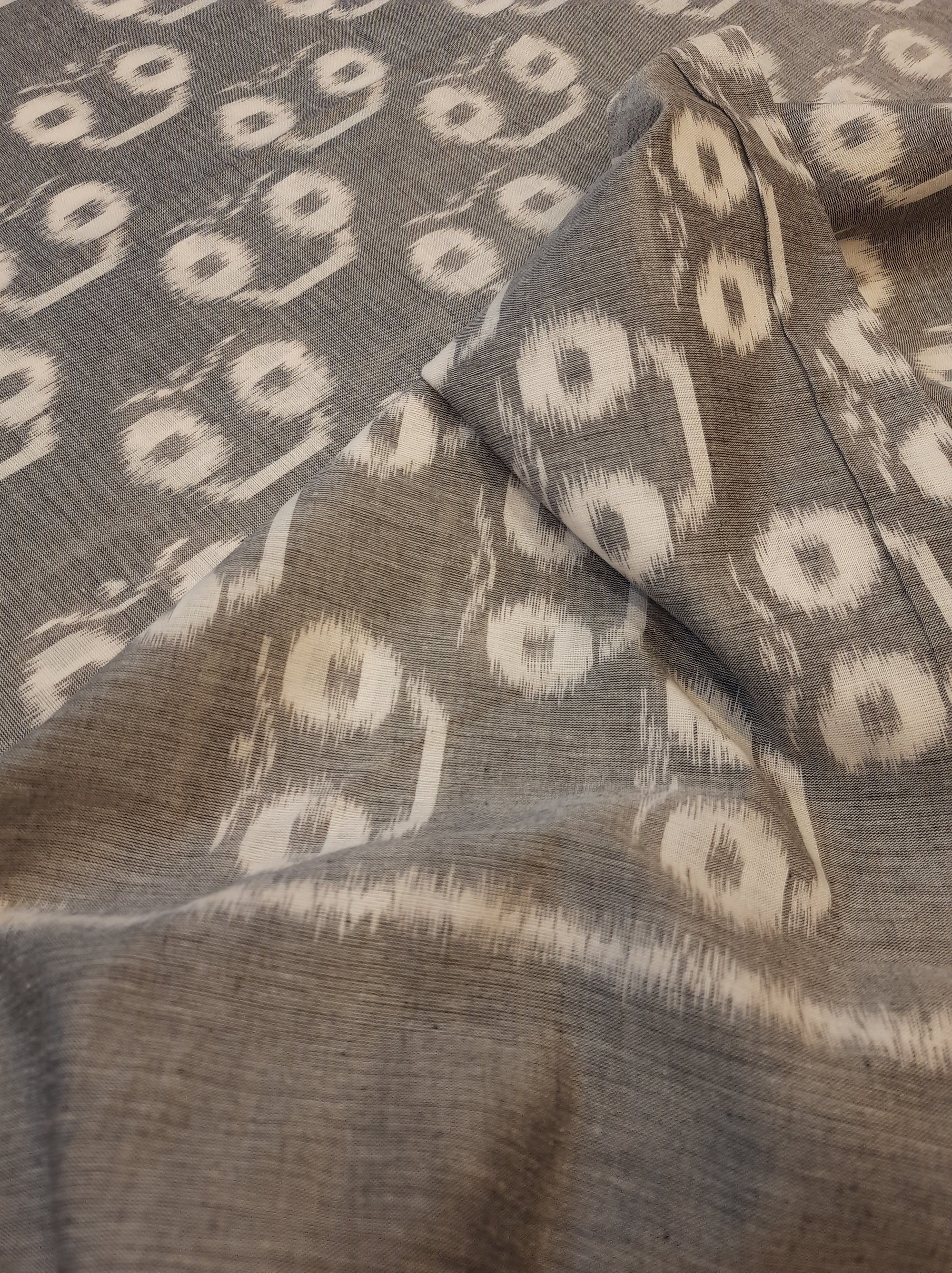 Grey Cotton Odisha Ikat saree with mix match cotton ikat blouse piece