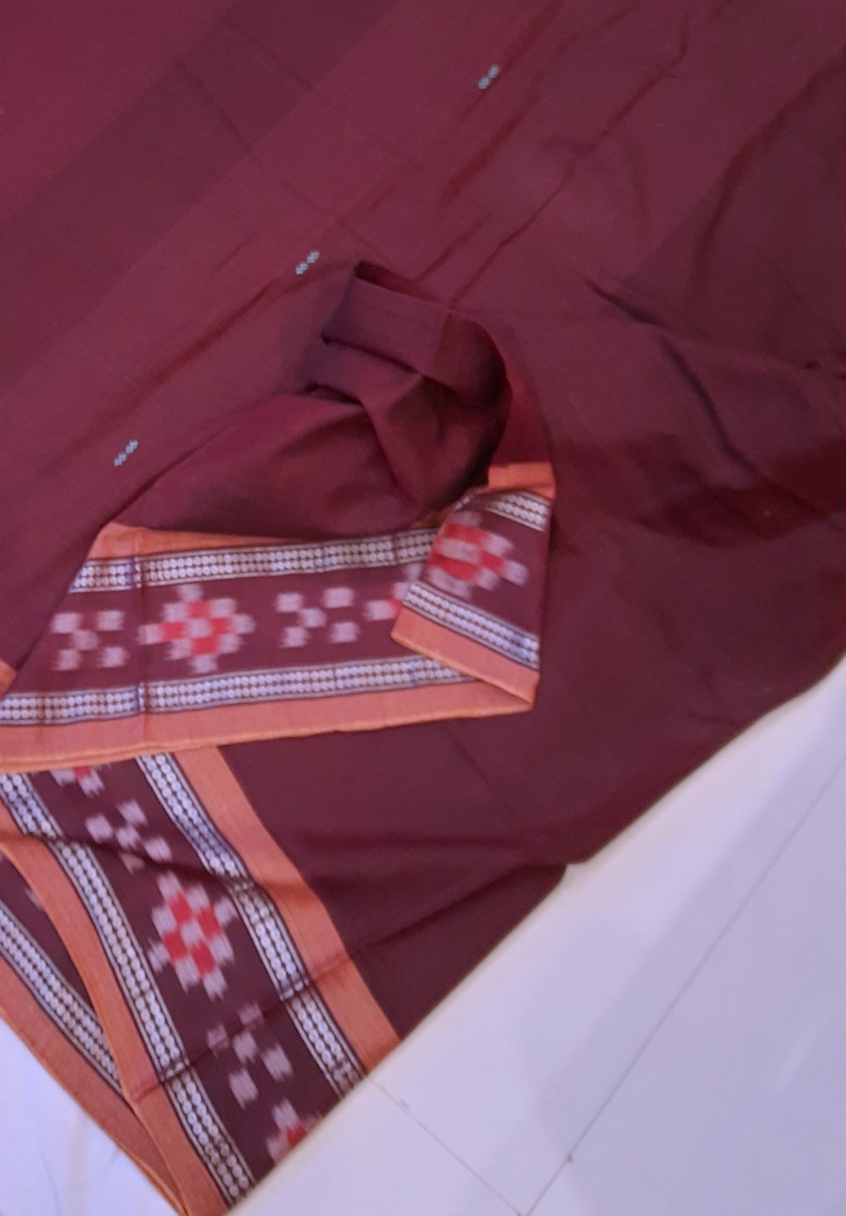 Brown Cotton Odisha Ikat saree  with mix match cotton ikat blouse piece