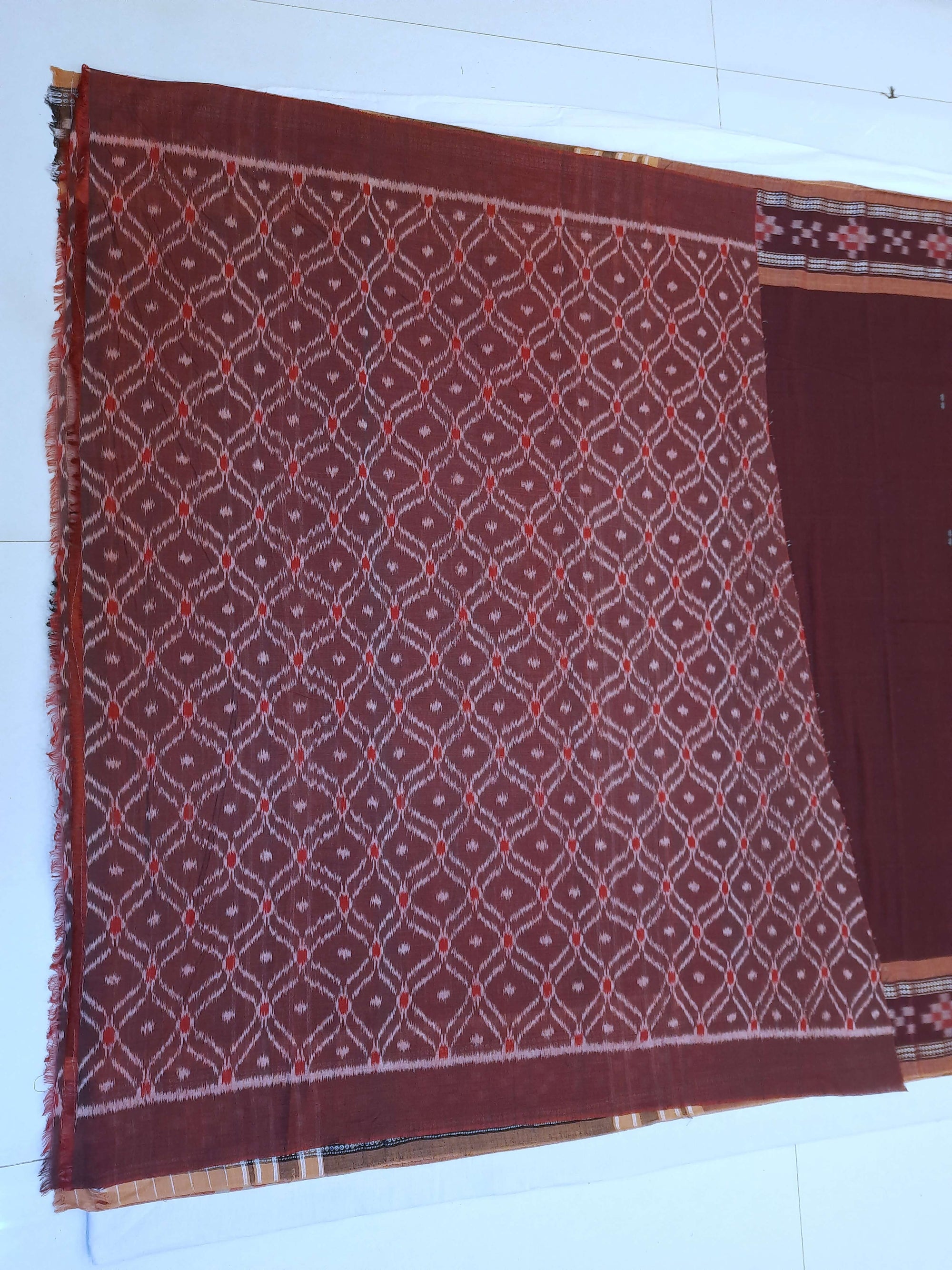 Brown Cotton Odisha Ikat saree  with mix match cotton ikat blouse piece