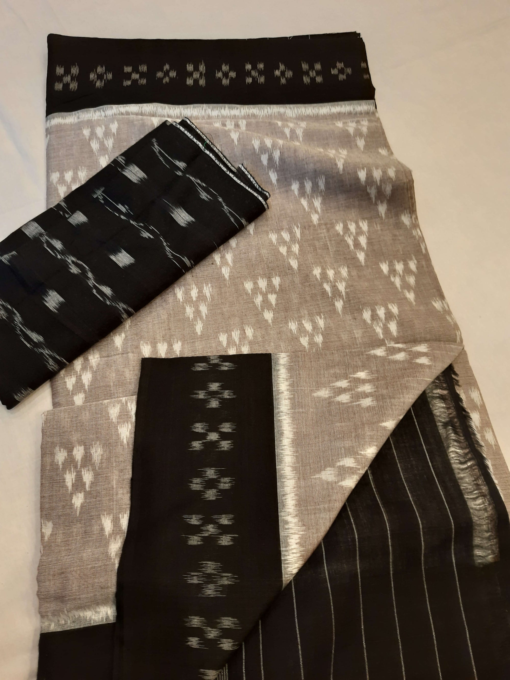 Grey Odisha Ikat saree with cotton ikat blouse piece