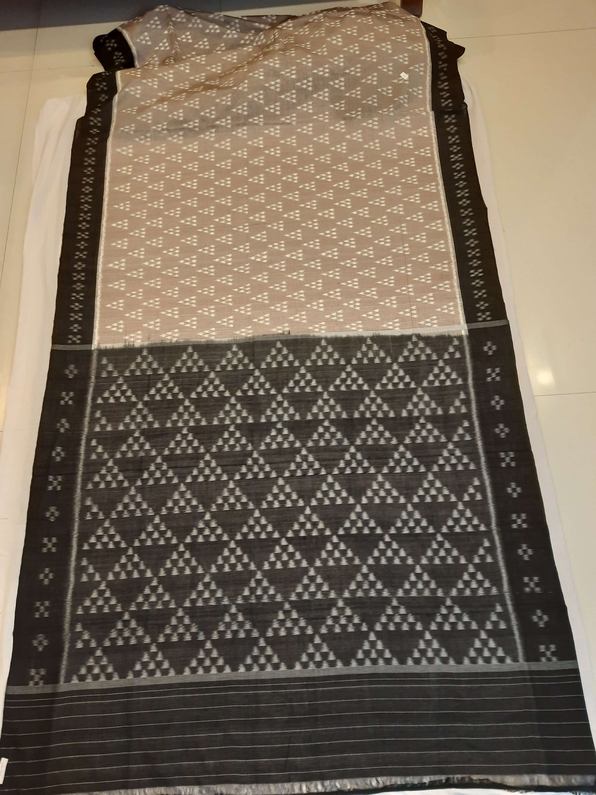 Grey Odisha Ikat saree with cotton ikat blouse piece