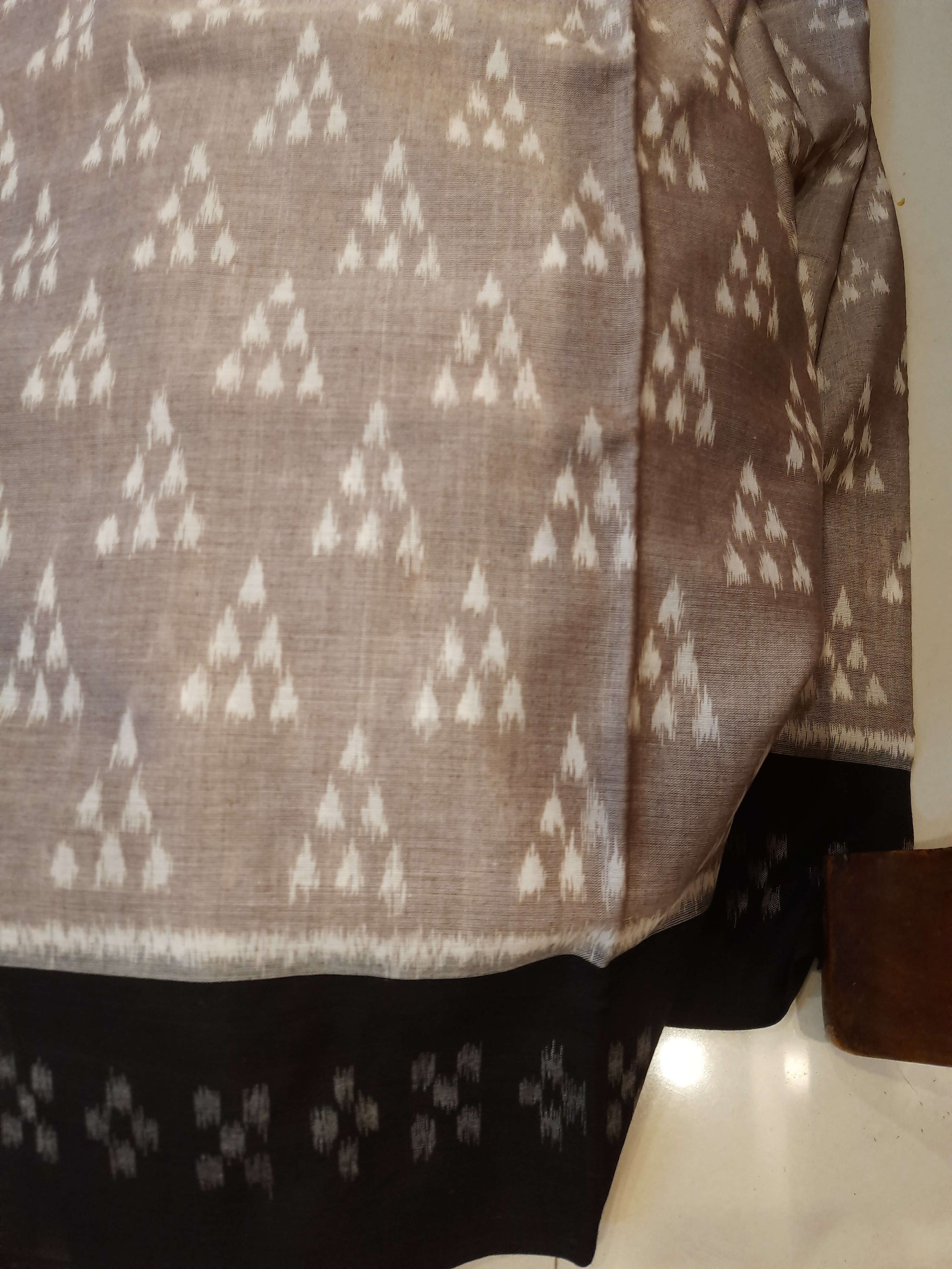 Grey Odisha Ikat saree with cotton ikat blouse piece