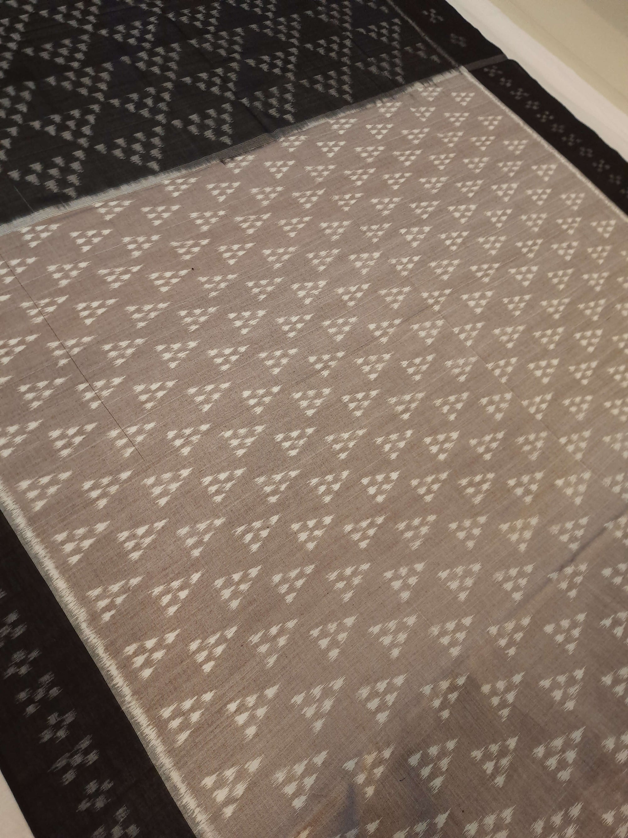 Grey Odisha Ikat saree with cotton ikat blouse piece