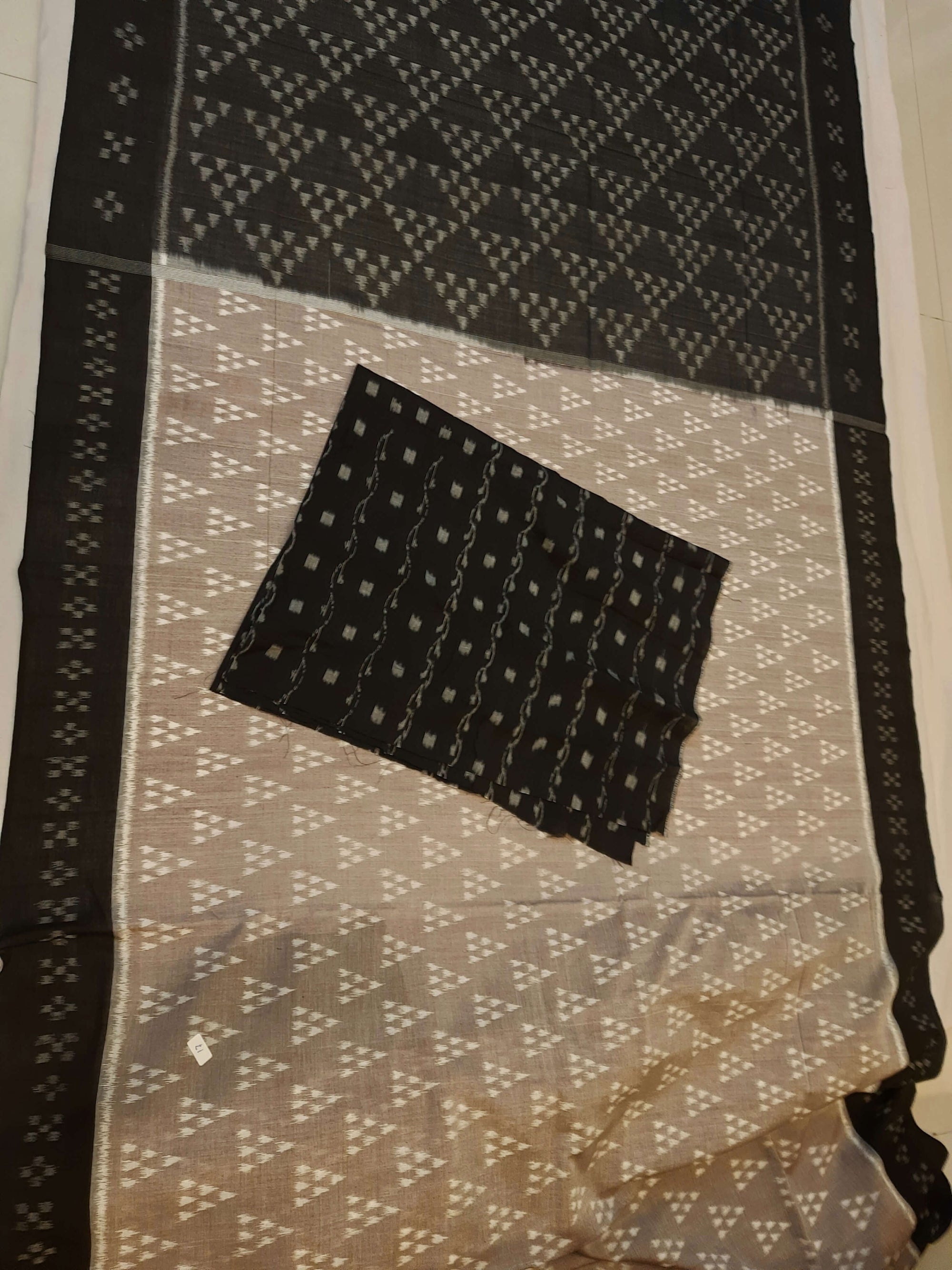 Grey Odisha Ikat saree with cotton ikat blouse piece