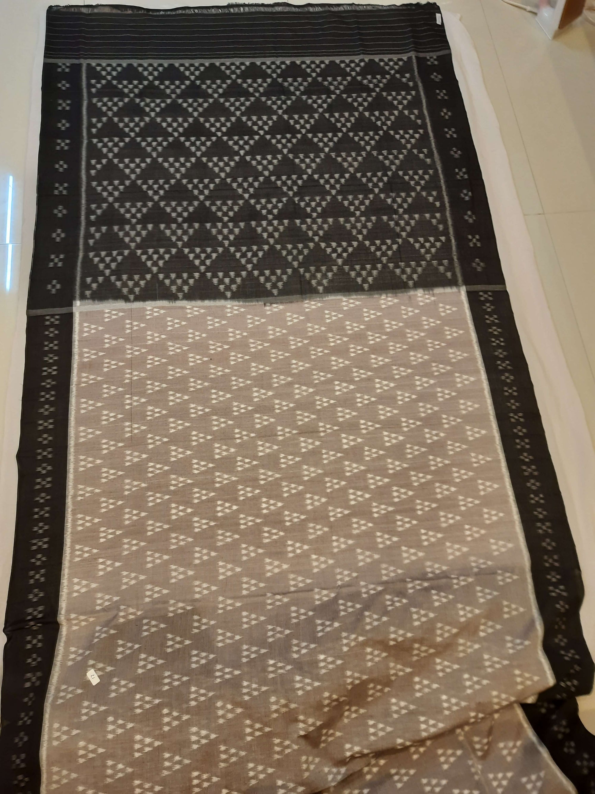 Grey Odisha Ikat saree with cotton ikat blouse piece