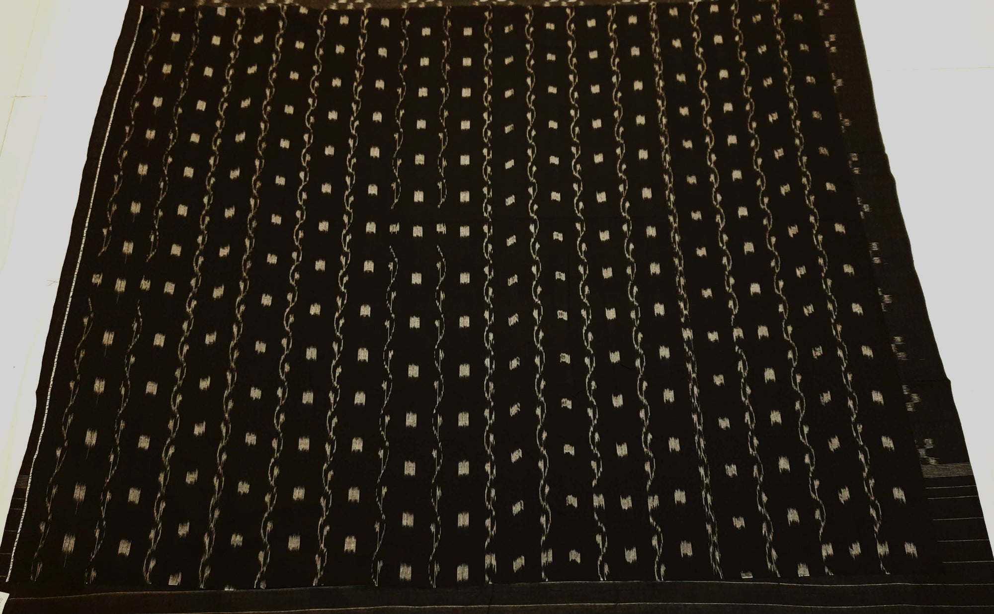 Green Black Odisha Ikat saree with cotton ikat blouse piece